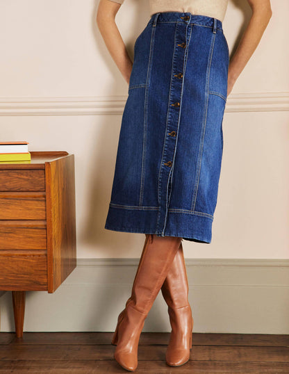 Midirock mit Steppnaht-Mittleres Vintageblau-4