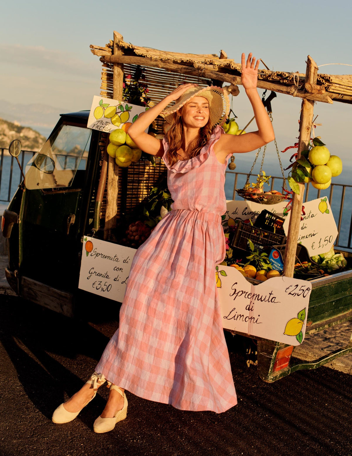 Pull-on Linen Maxi Skirt-Tonal Pink, Gingham - Image 5