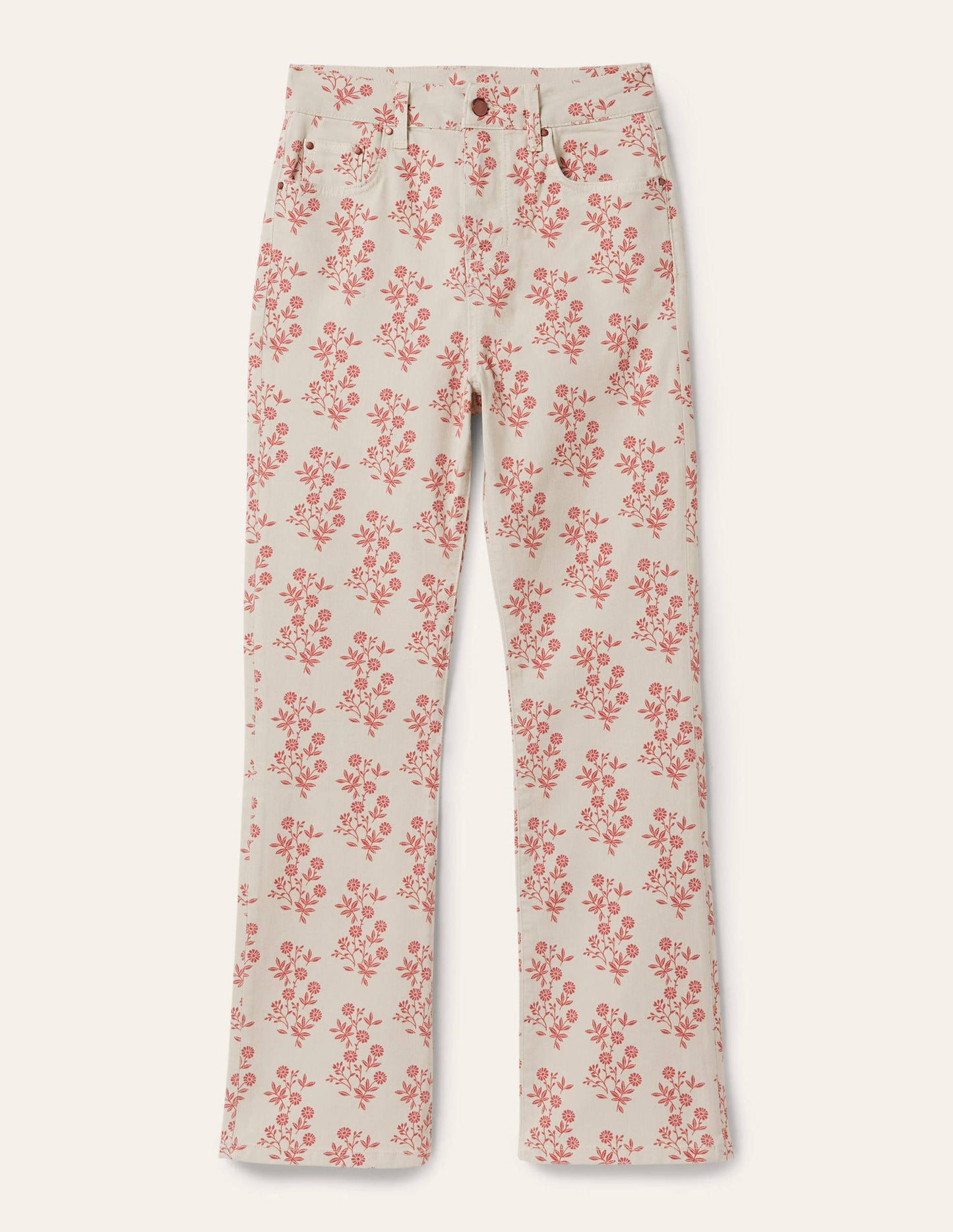 7/8-Jeans mit Schlag-Naturweiß/Staubrot, Gruppierte Blätter