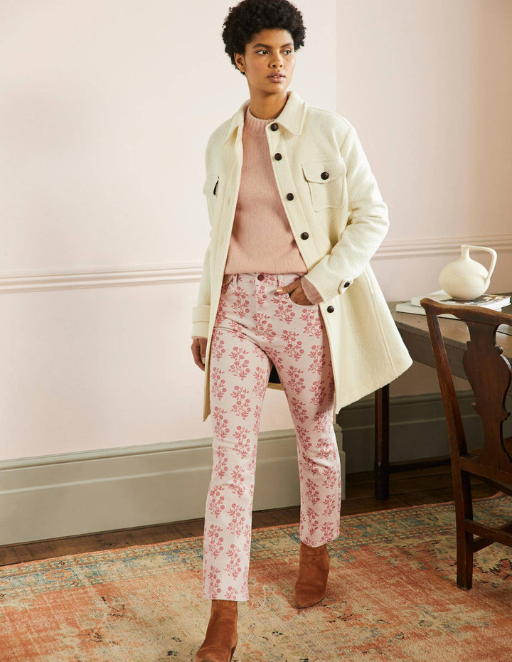 7/8-Jeans mit Schlag-Naturweiß/Staubrot, Gruppierte Blätter