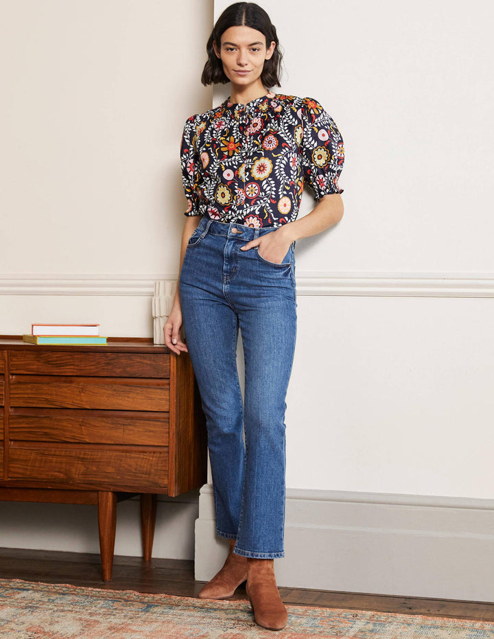 7/8-Jeans mit Schlag-Mittleres Vintageblau