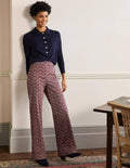 Printed Wideleg Trousers-Red/Dusty Blue Floret Bloom