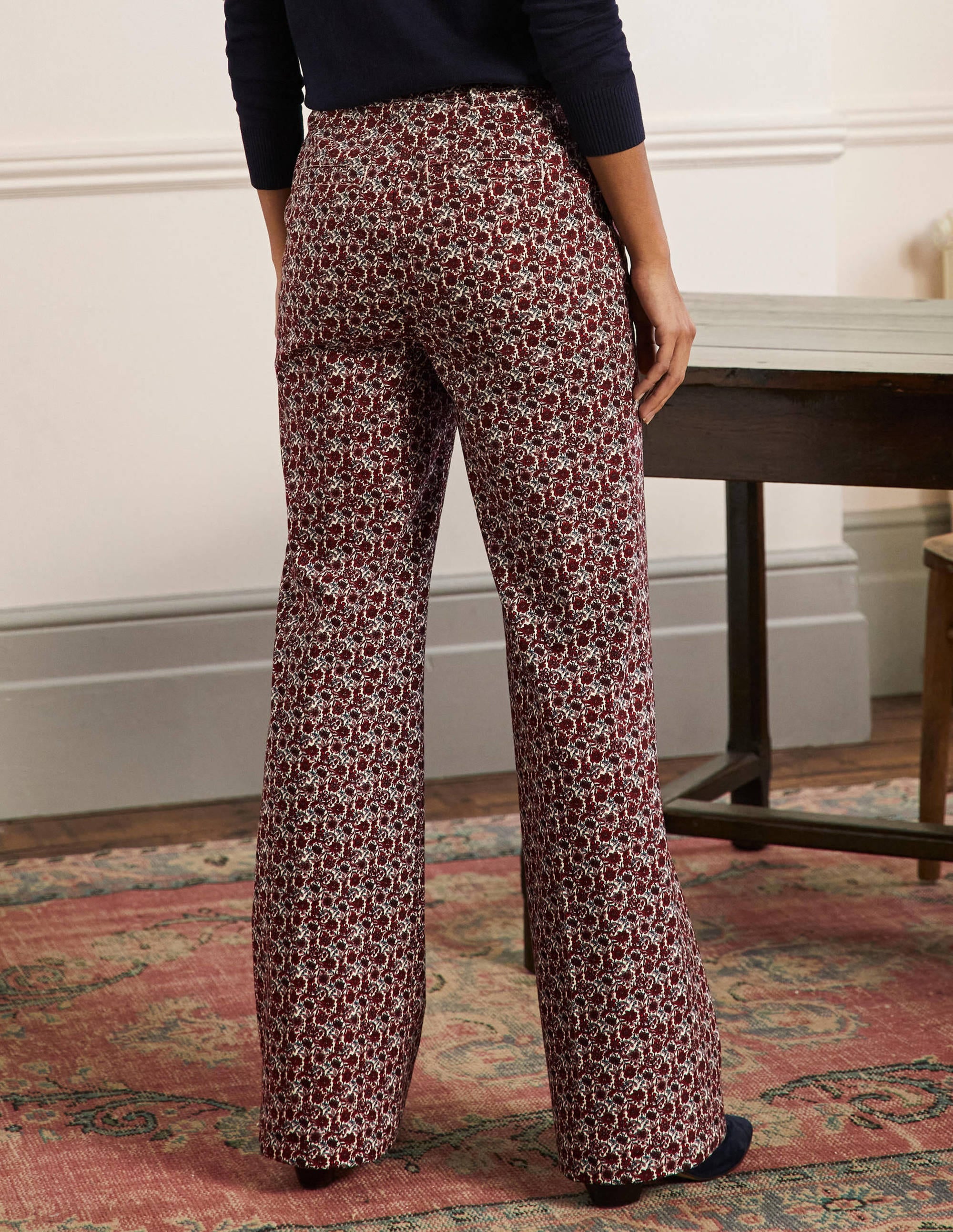 Printed Wideleg Trousers-Red/Dusty Blue Floret Bloom - Image 2
