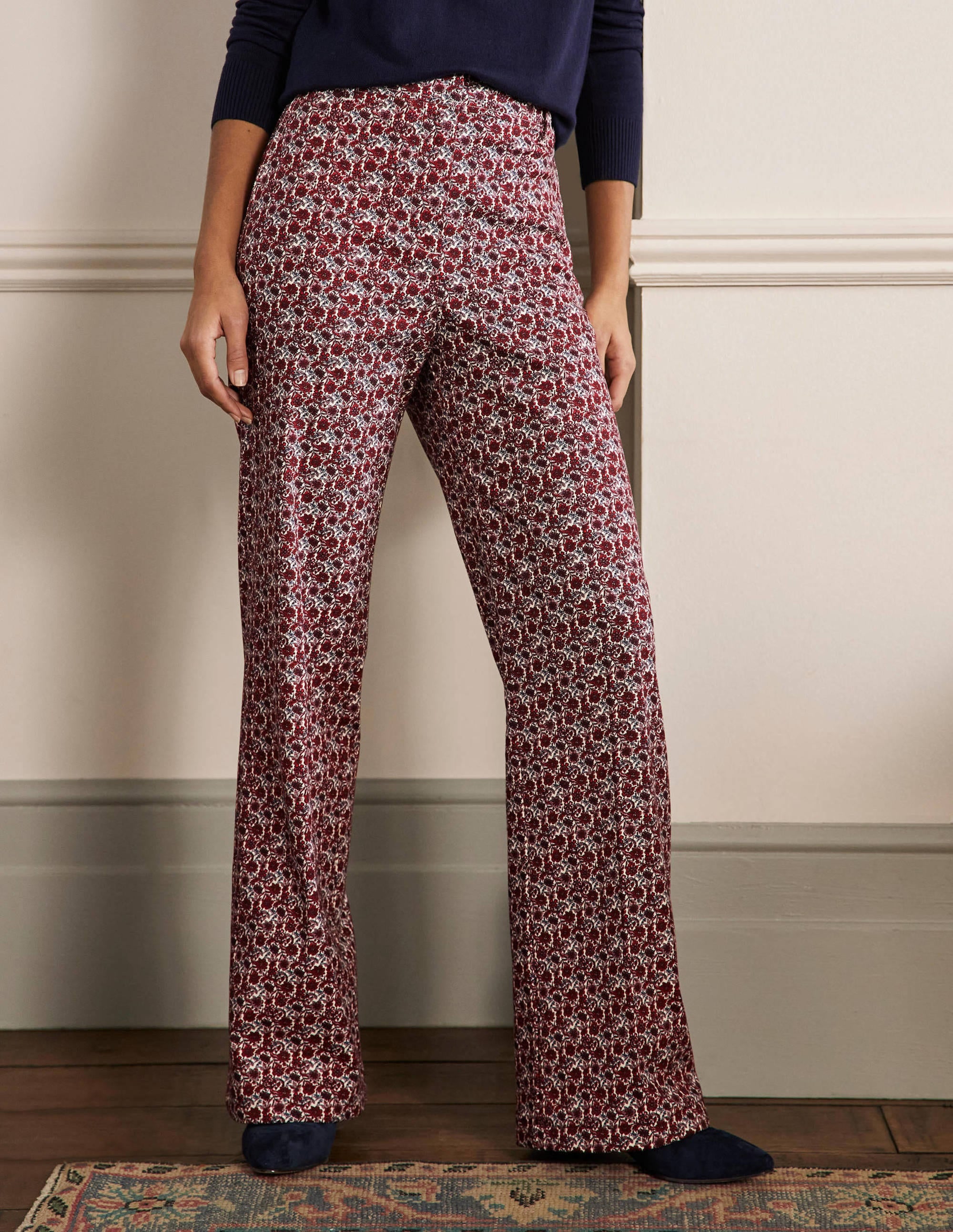 Printed Wideleg Trousers-Red/Dusty Blue Floret Bloom - Image 4
