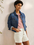Button Fly Denim Shorts-Ecru