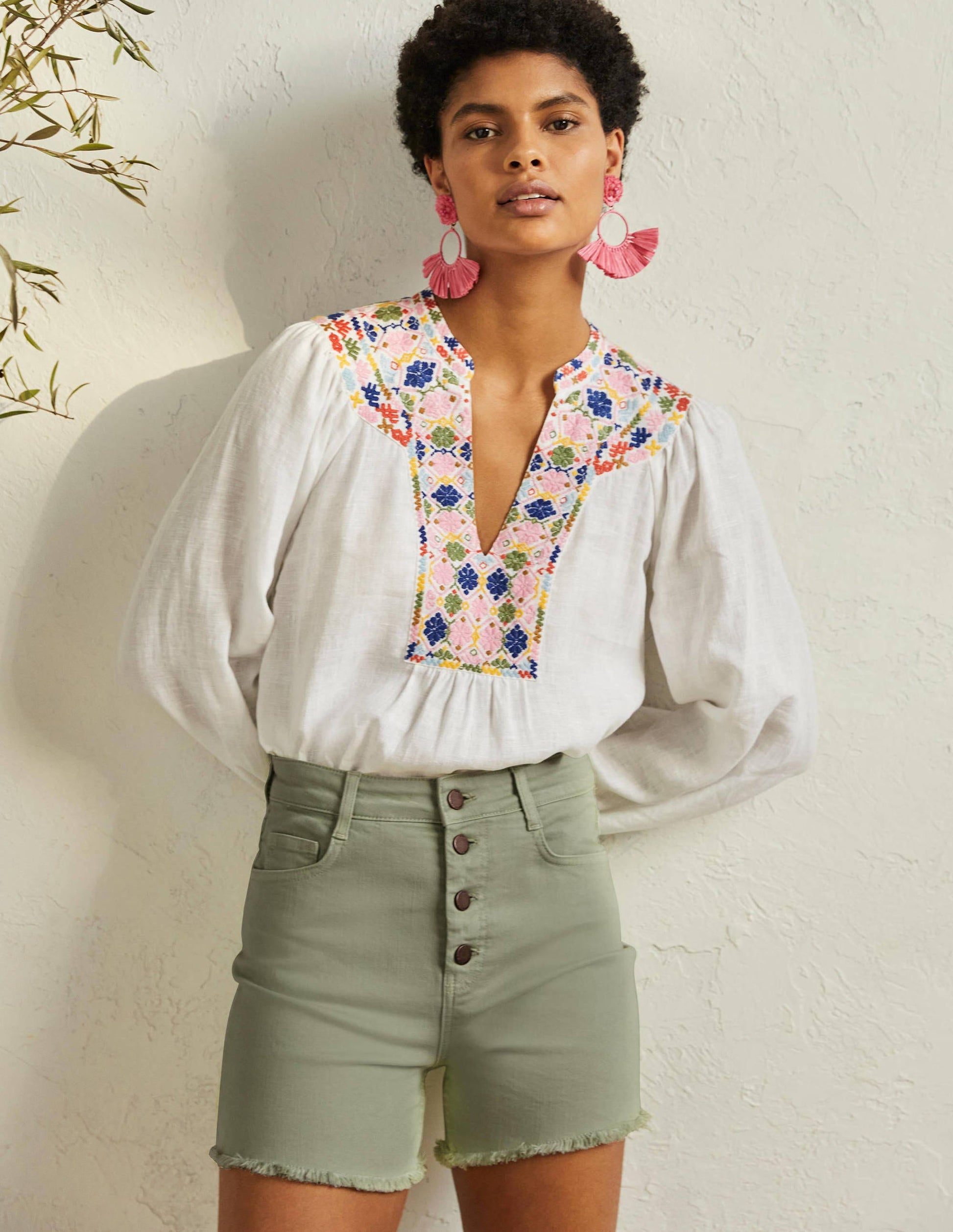 Short en jean avec braguette boutonnée-Vert laurier-1