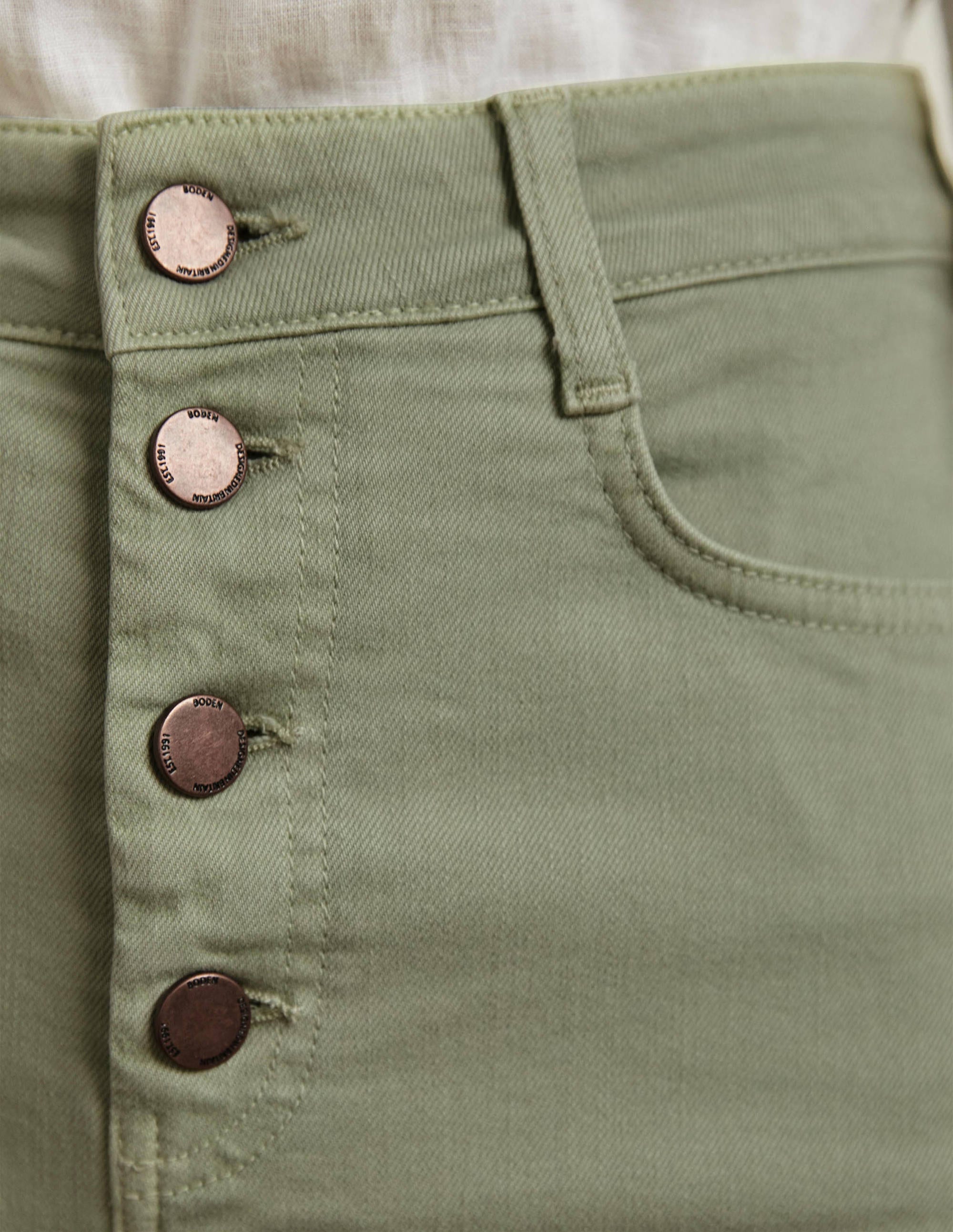 Short en jean avec braguette boutonnée-Vert laurier - Image 2