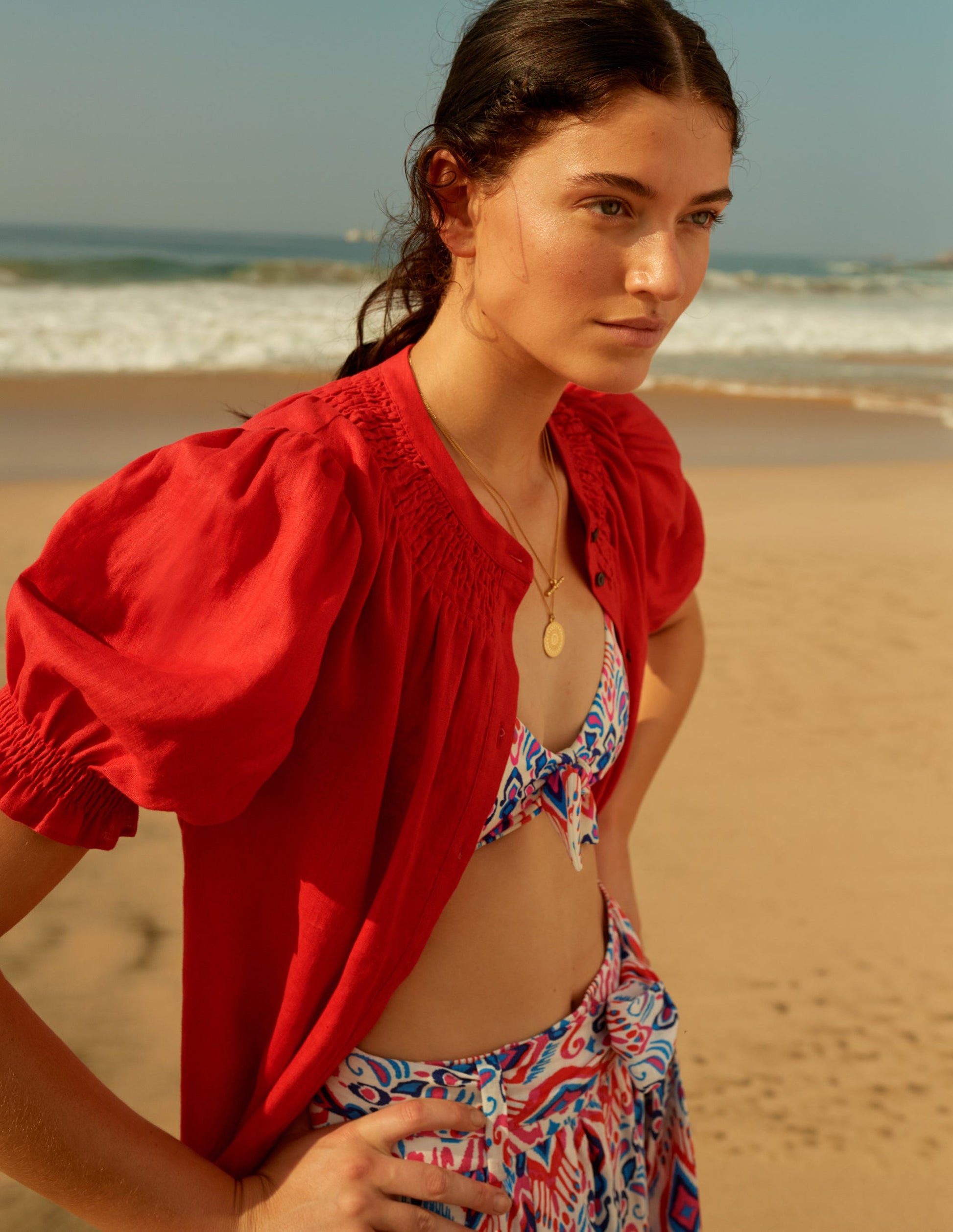 Jupe midi Rosemary en lin-Motif Ikat Paradise-5