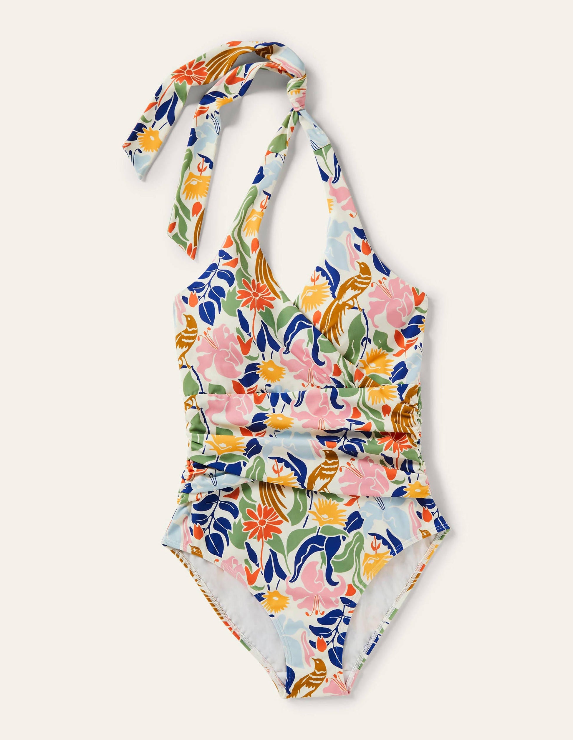 Levanzo Neckholder-Badeanzug-Naturweiß, Orientalischer Vogel-5