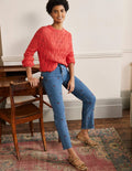 Lockere Jeans mit geradem Bein-Kirschenstickerei