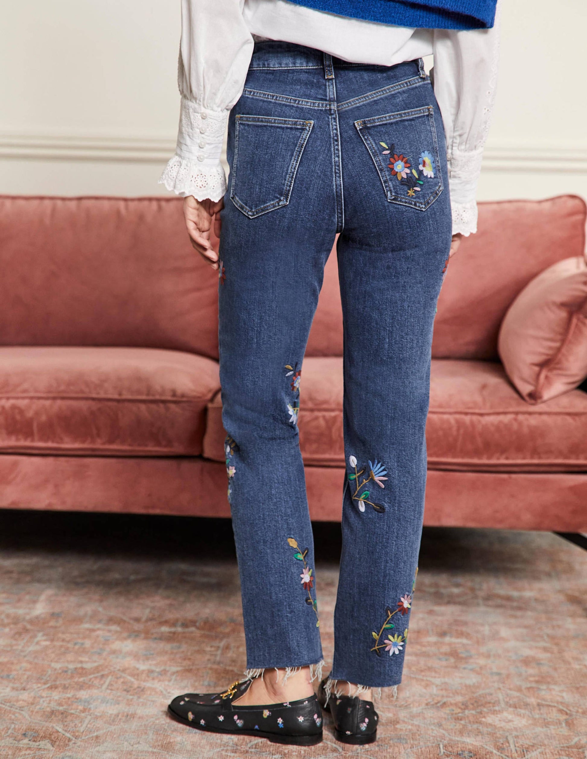 Jean droit décontracté-Broderies vintage moyen-3