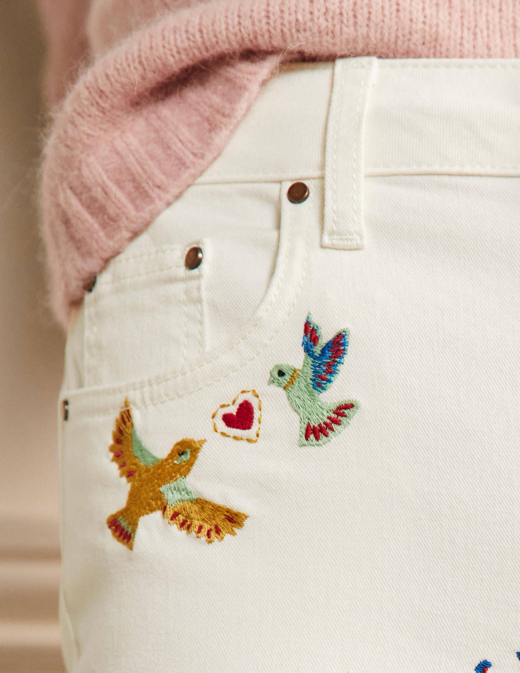Jean girlfriend-Écru, broderies - Image 2