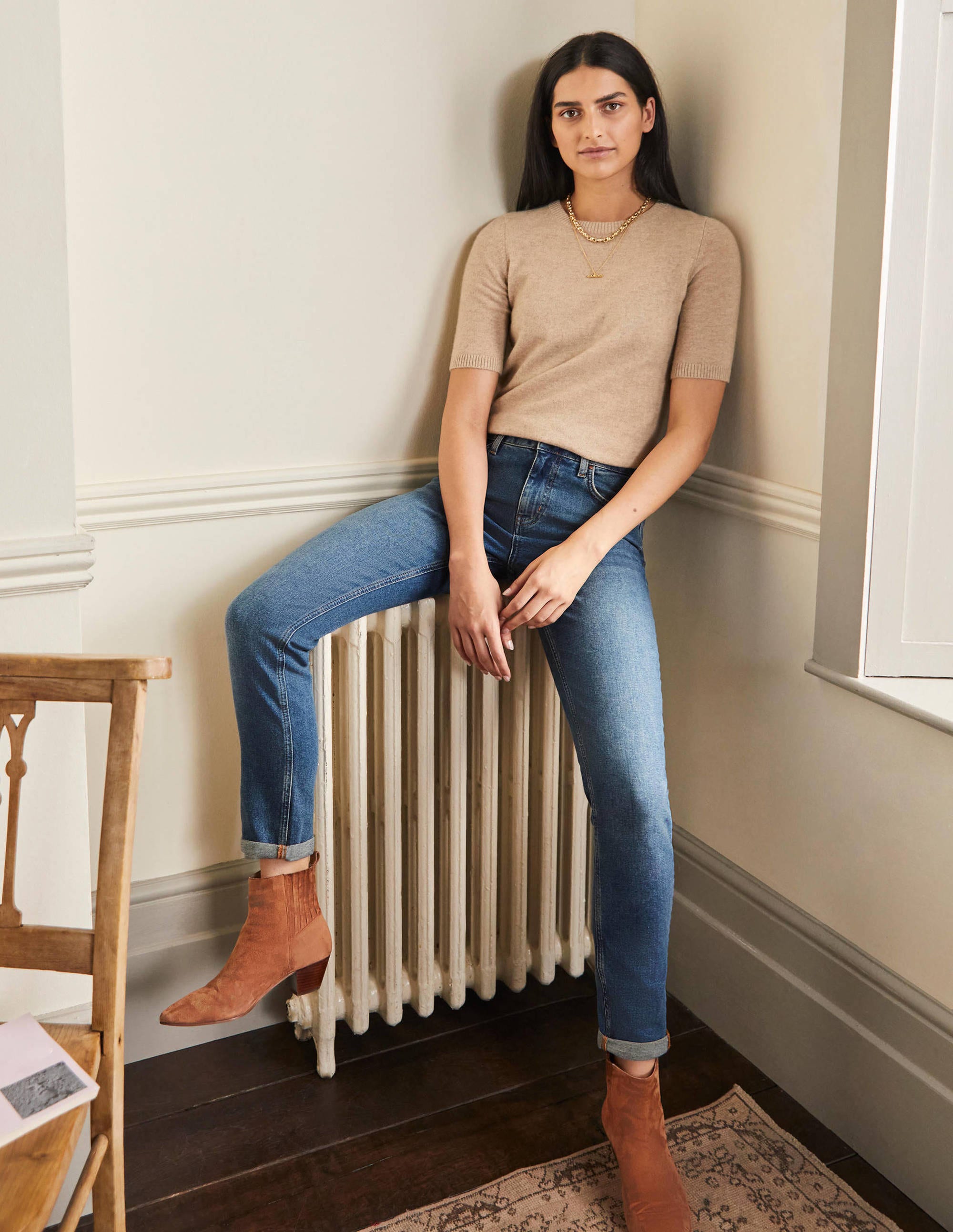Jean girlfriend-Teinture verte vintage moyen - Image 1