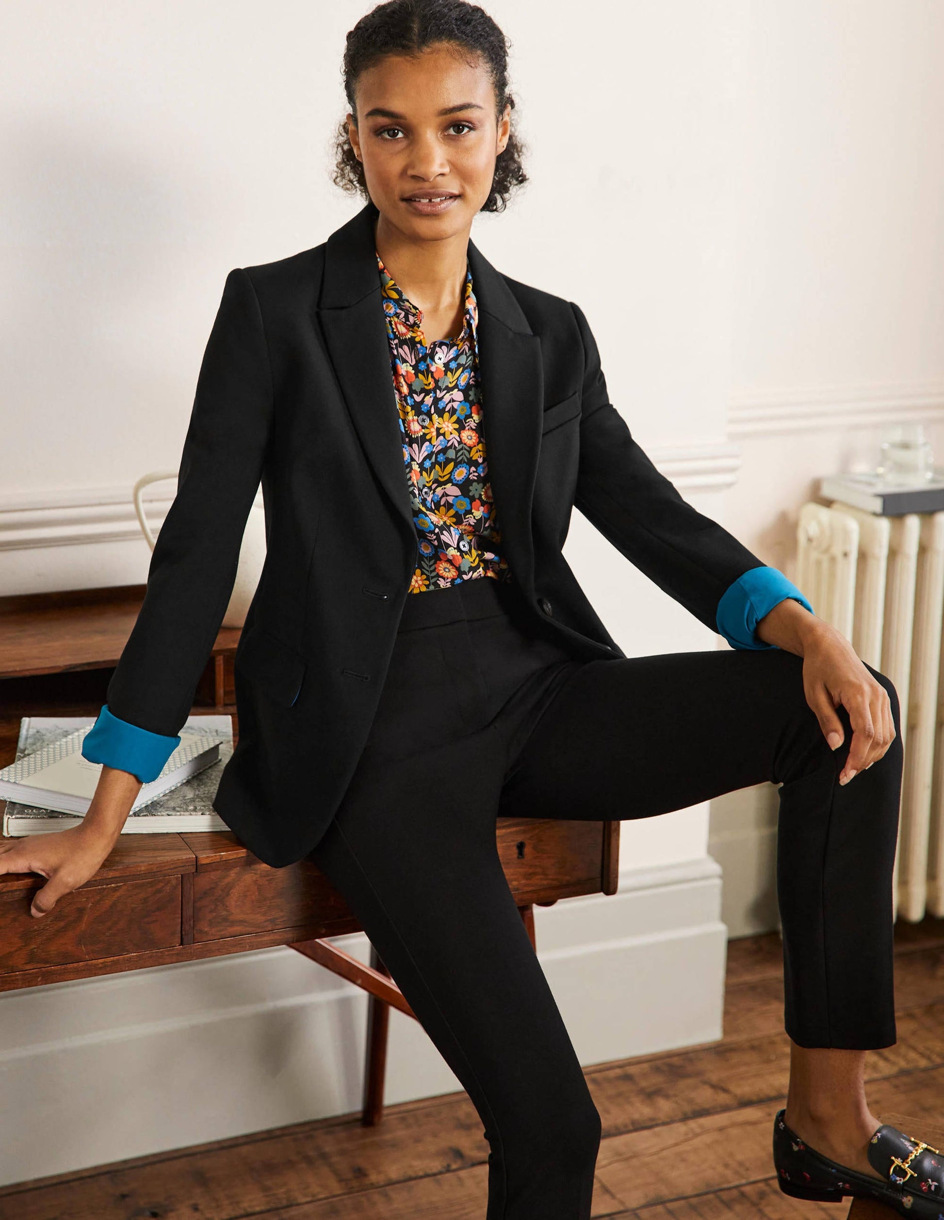 Blazer stretch en point de Rome-Noir-1