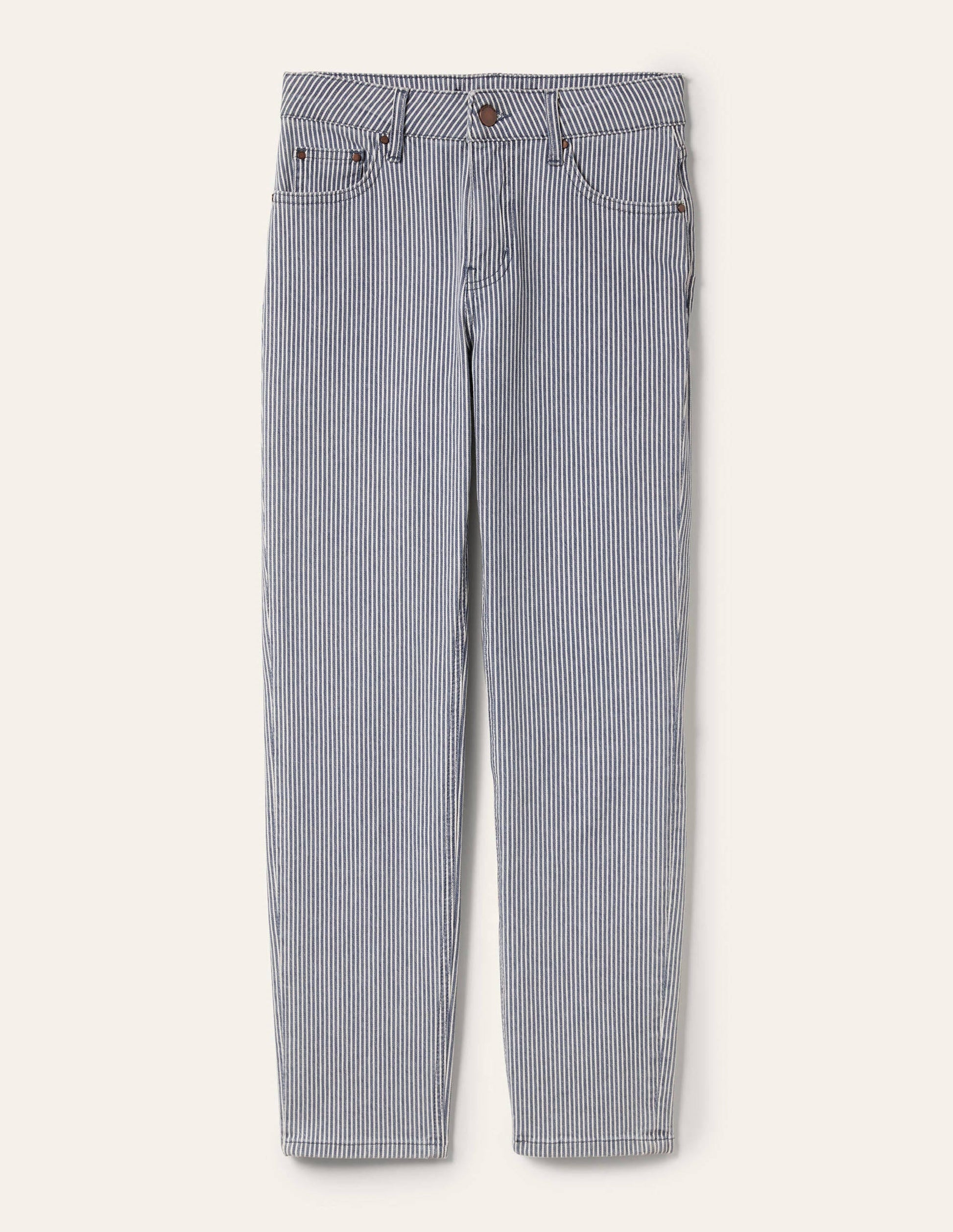 Schmale 7/8-Hose mit geradem Schnitt-Naturweiß/Navy, Feine Streifen-5
