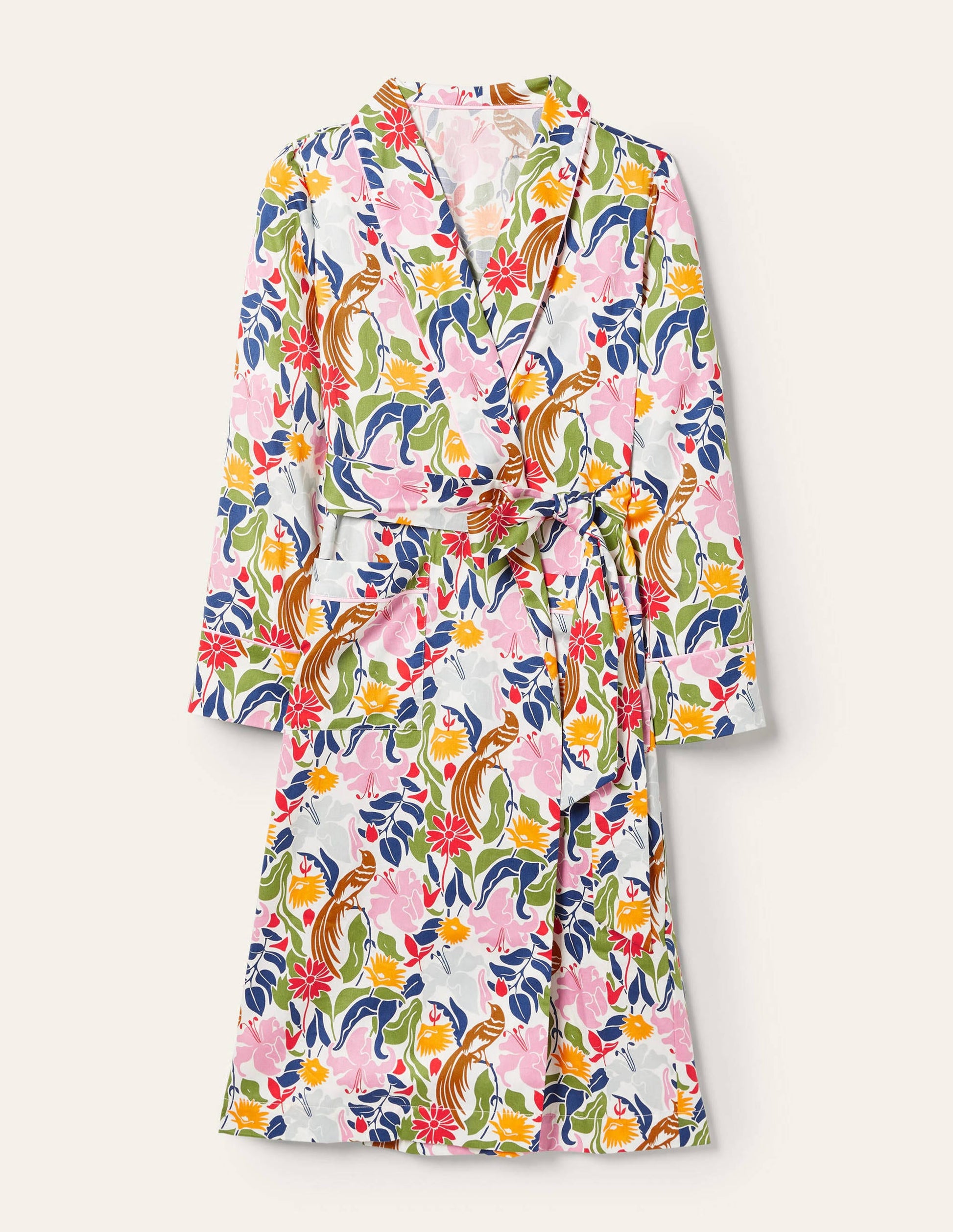 Robe de chambre en coton-Ivoire, oiseau oriental-5