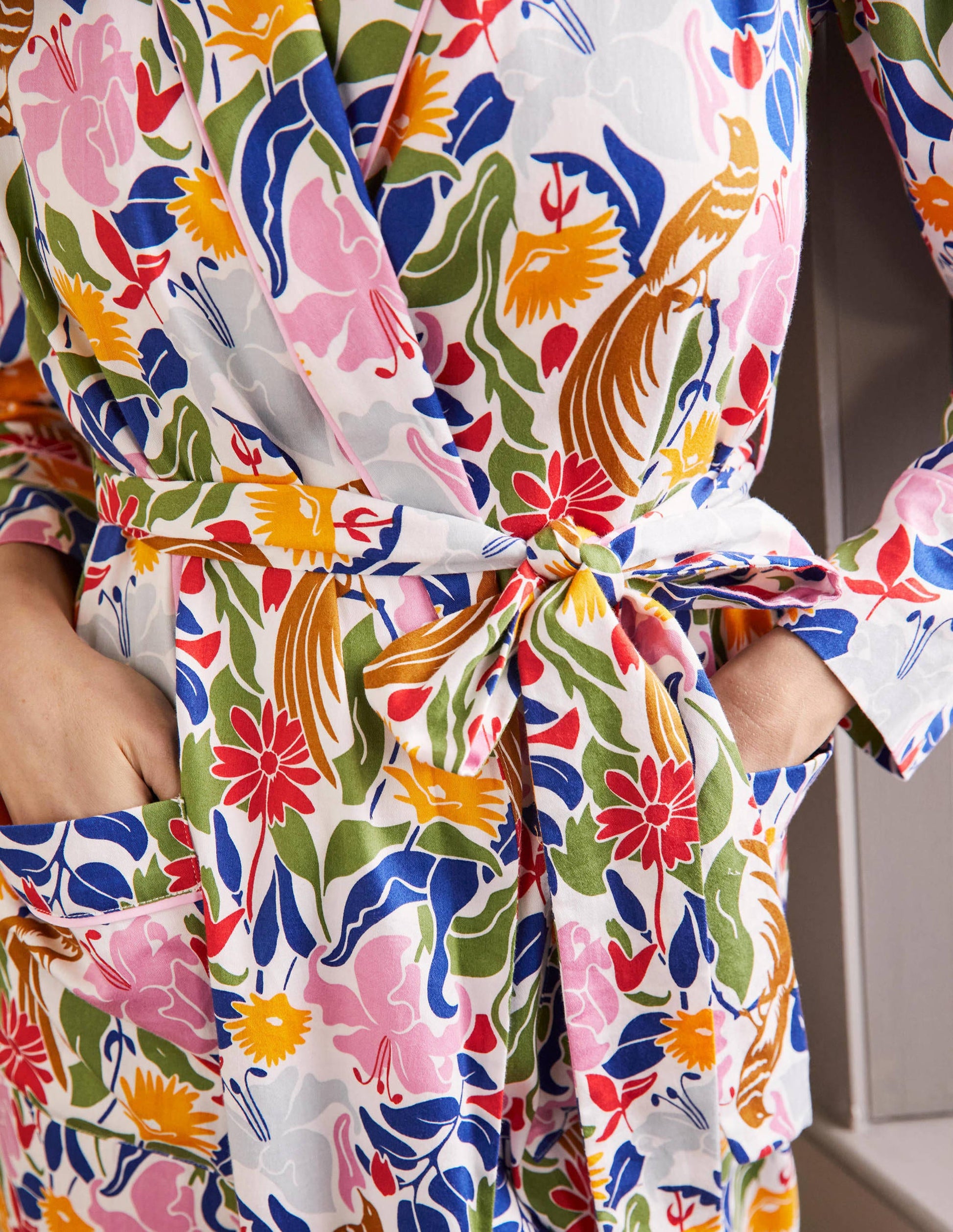 Robe de chambre en coton-Ivoire, oiseau oriental-2
