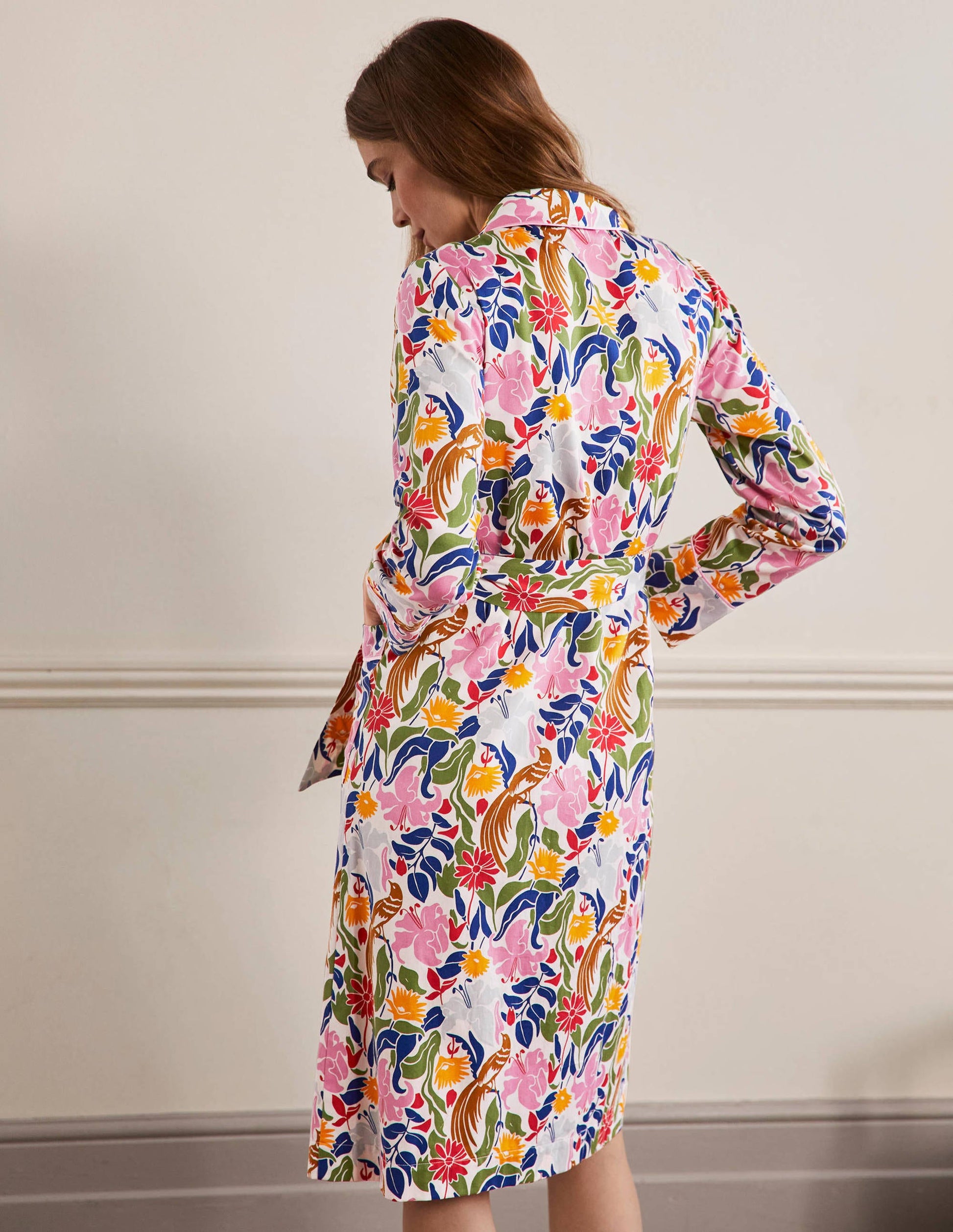 Robe de chambre en coton-Ivoire, oiseau oriental-3