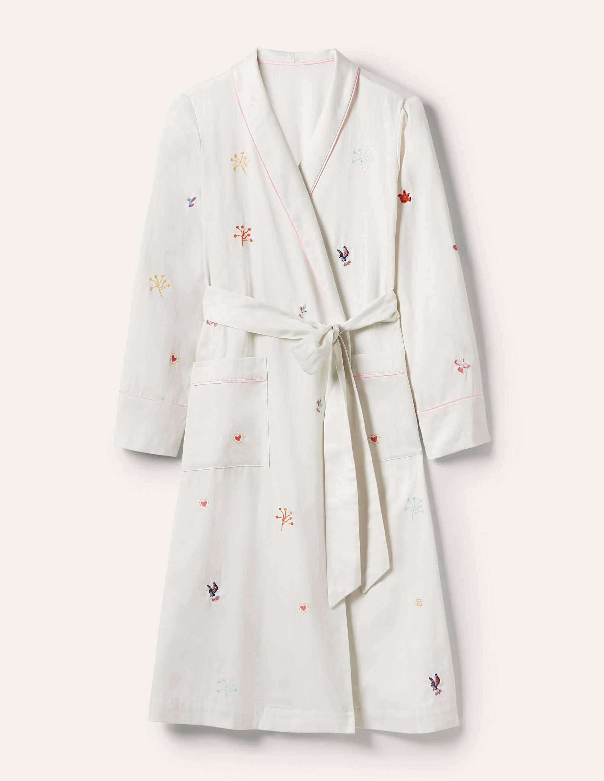 Cotton Dressing Gown-Ivory, Embroidery - Image 5