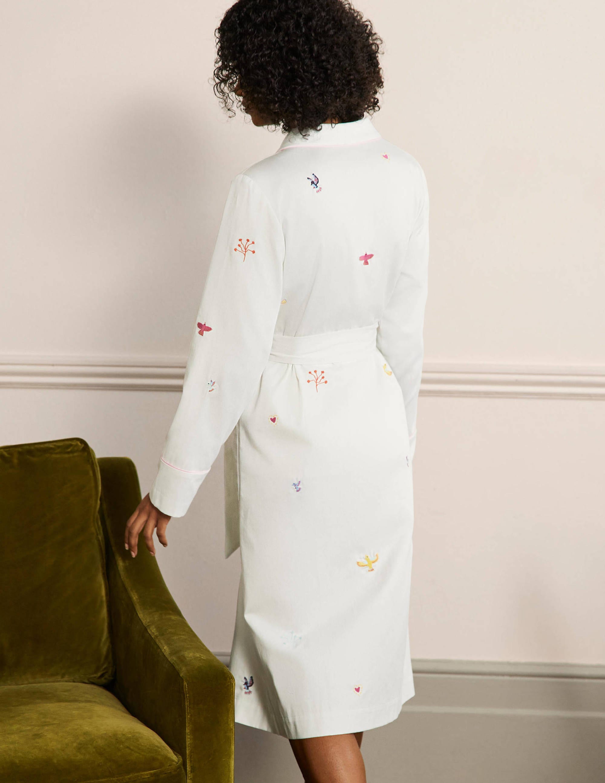Cotton Dressing Gown-Ivory, Embroidery - Image 3