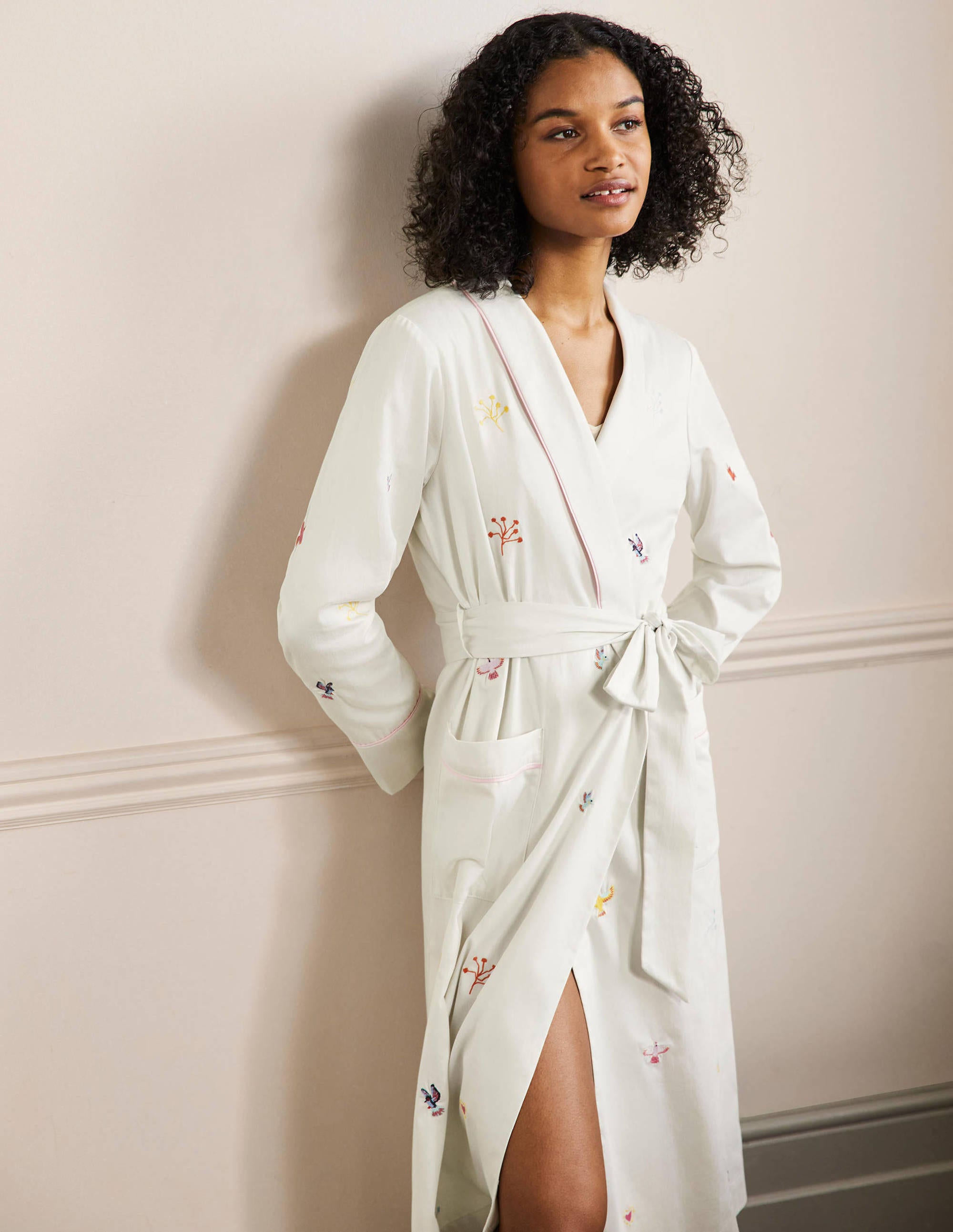Cotton Dressing Gown-Ivory, Embroidery - Image 4