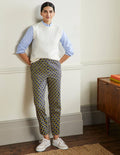 Pantalon à enfiler-Bleu marine, motif géométrique chaîne