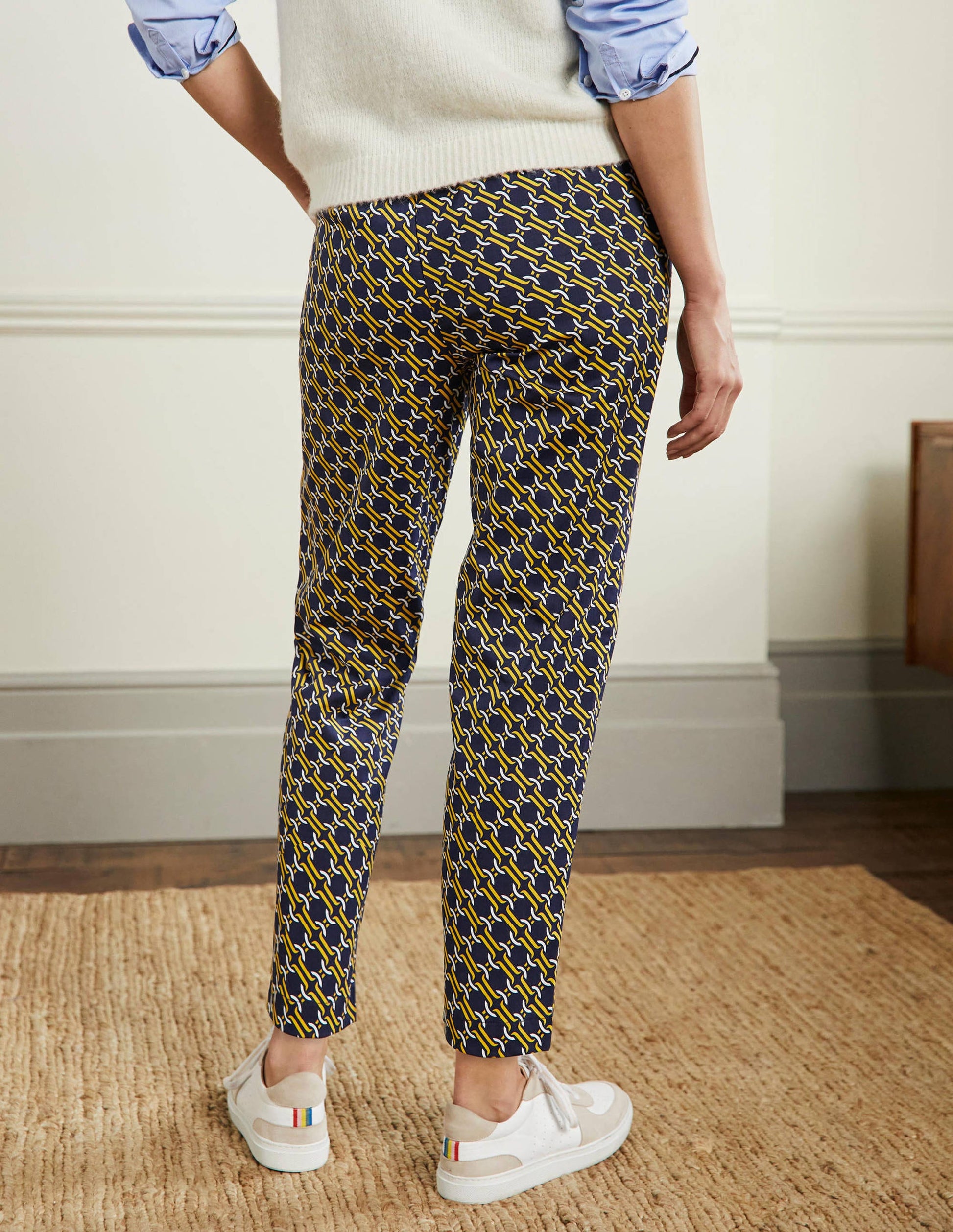 Pantalon à enfiler-Bleu marine, motif géométrique chaîne-3