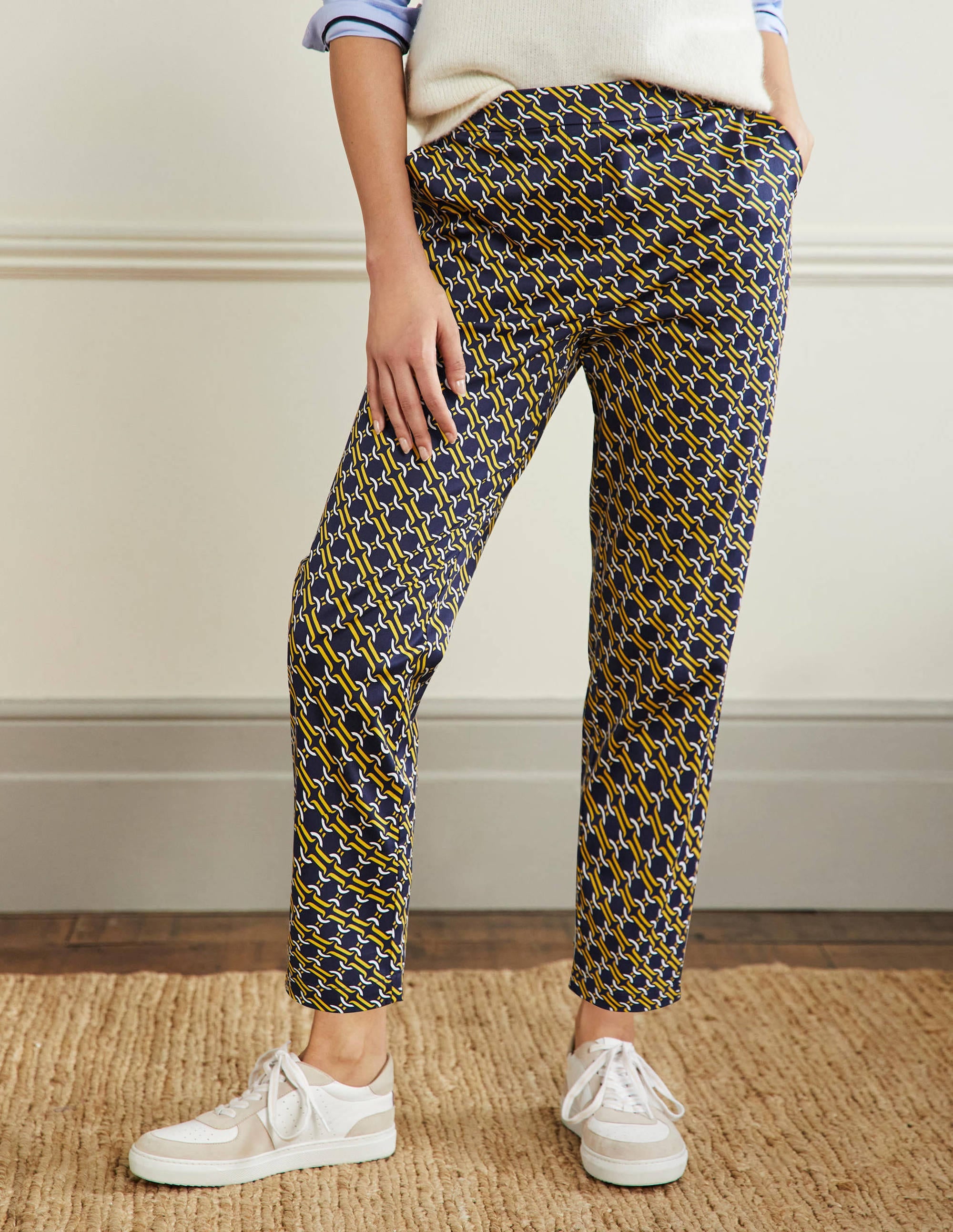 Pantalon à enfiler-Bleu marine, motif géométrique chaîne - Image 4