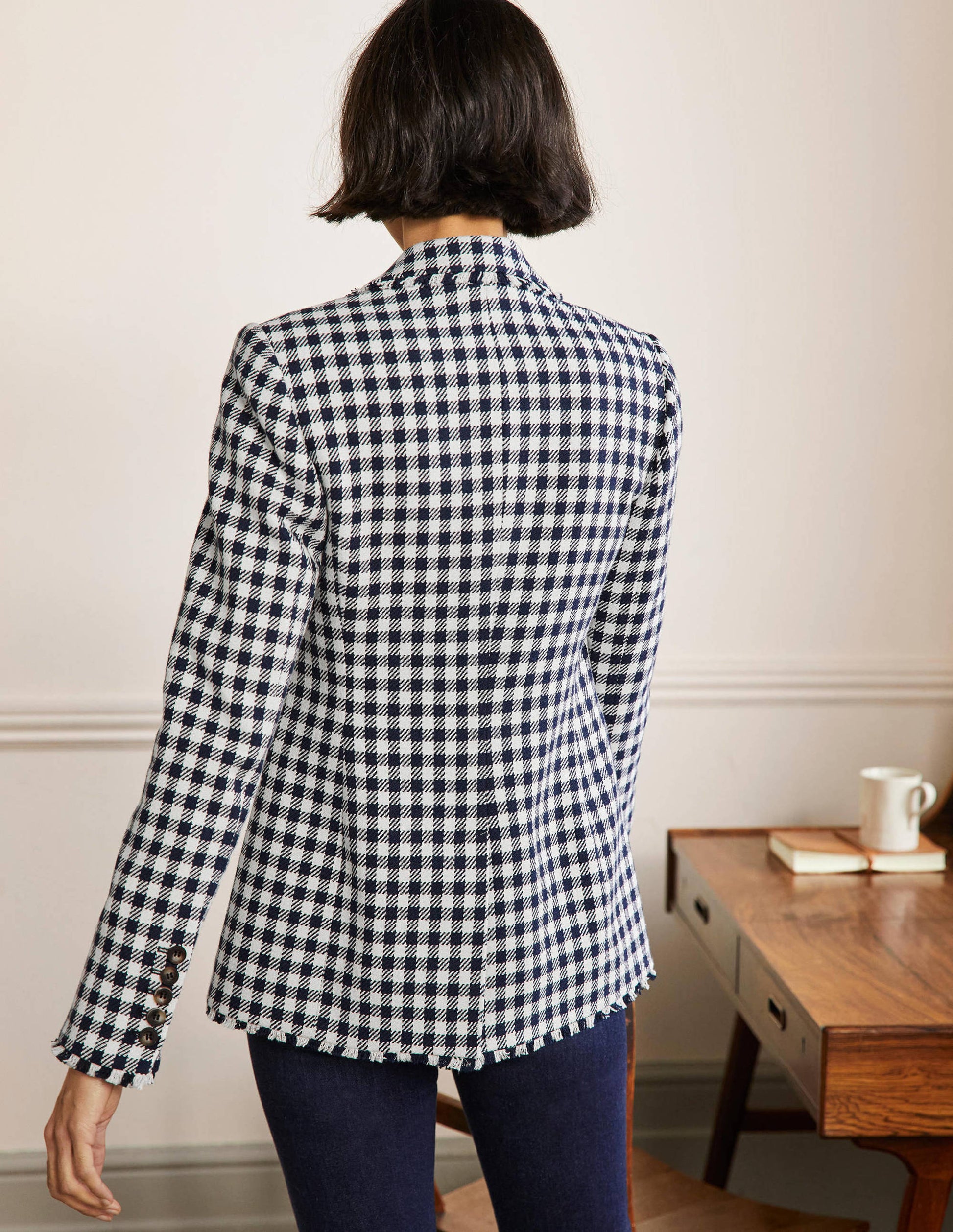 Hever Cotton Twill Blazer-French Navy Gingham-3