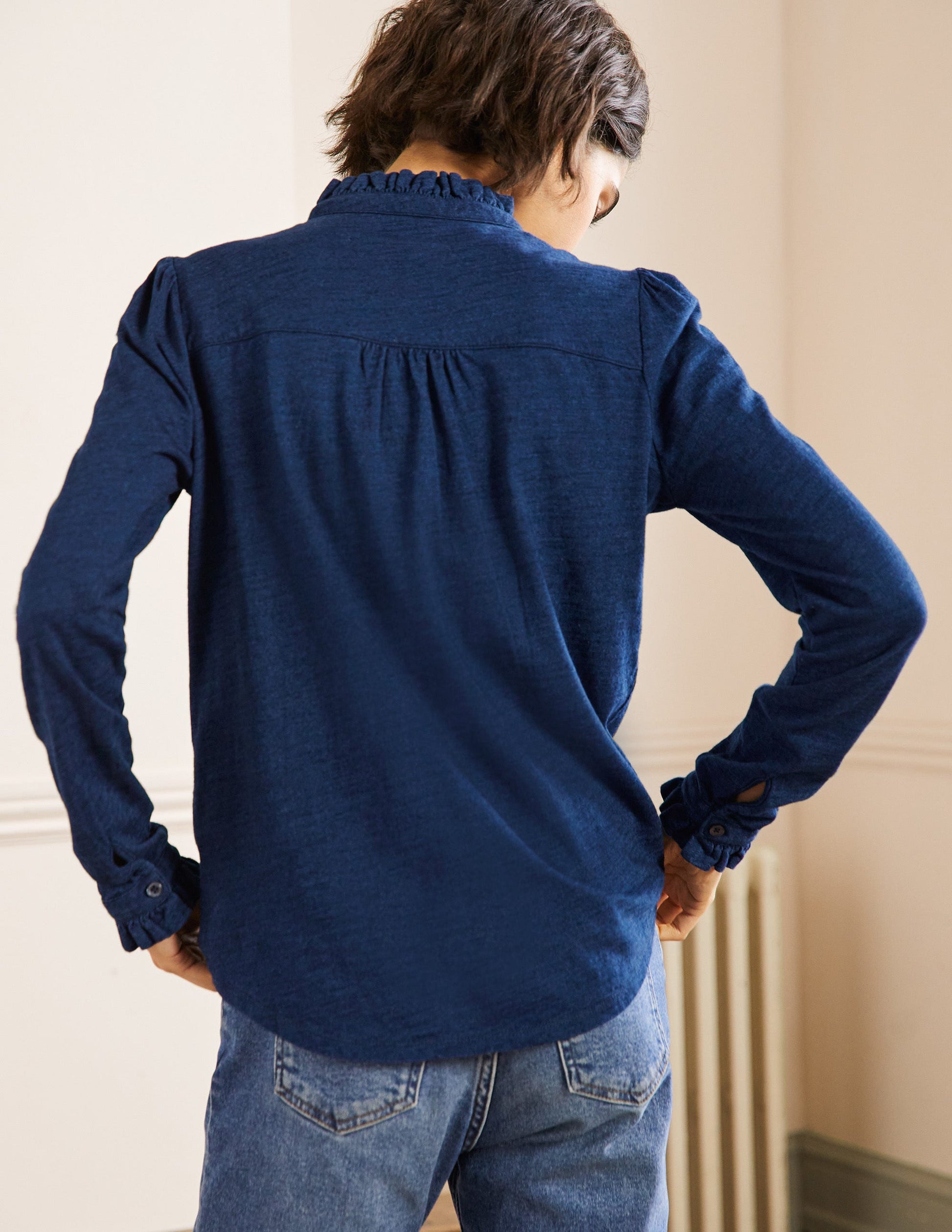 Jerseyoberteil mit Rüschen vorn-Mittleres Indigoblau-3