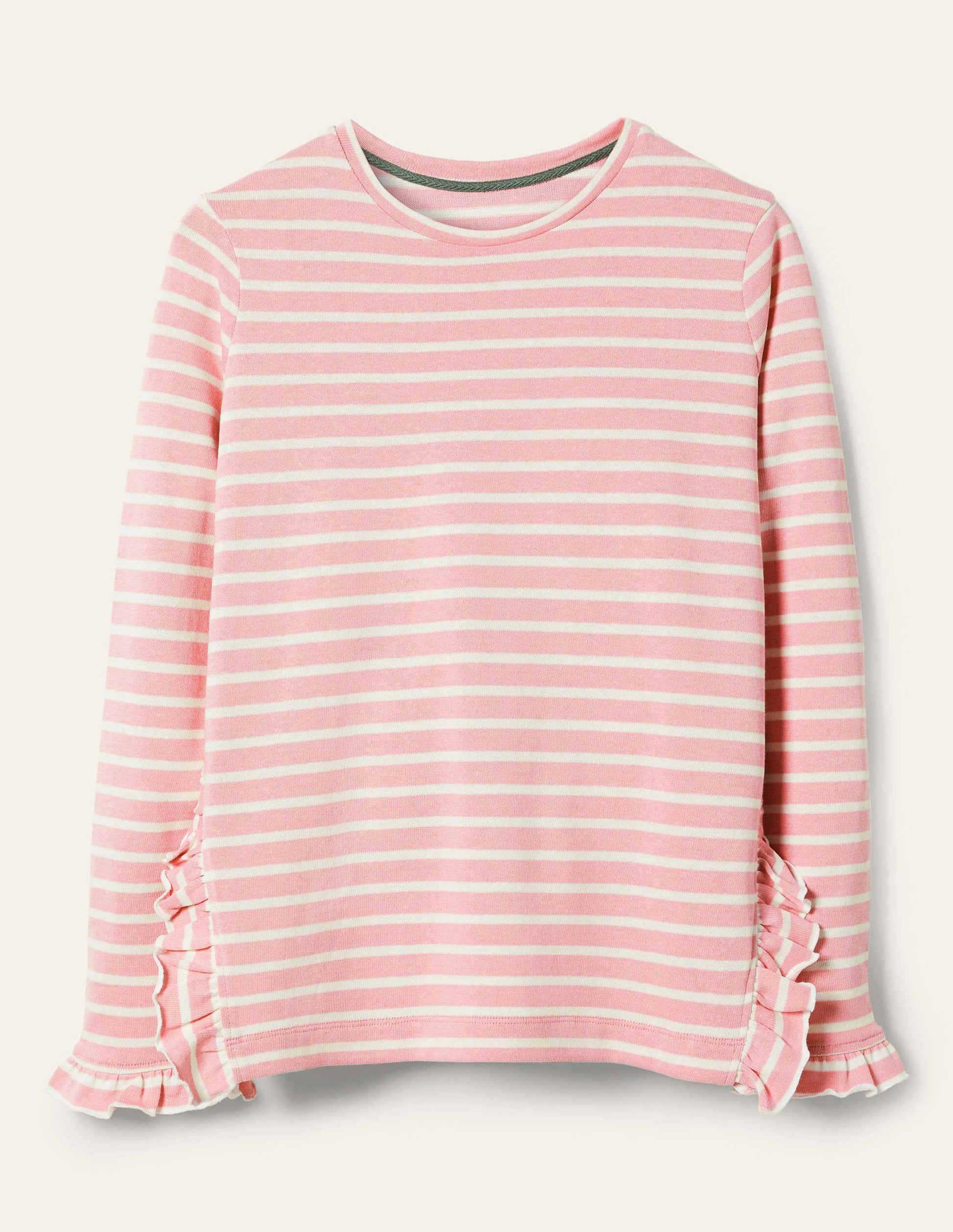 Jerseyoberteil mit Seitenschlitz und Rüschen-Cameo-Rosa/Naturweiß, Gestreift-5