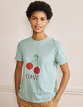 Turn Up Cuff Cotton T-shirt-Dawn Sky, Cherry