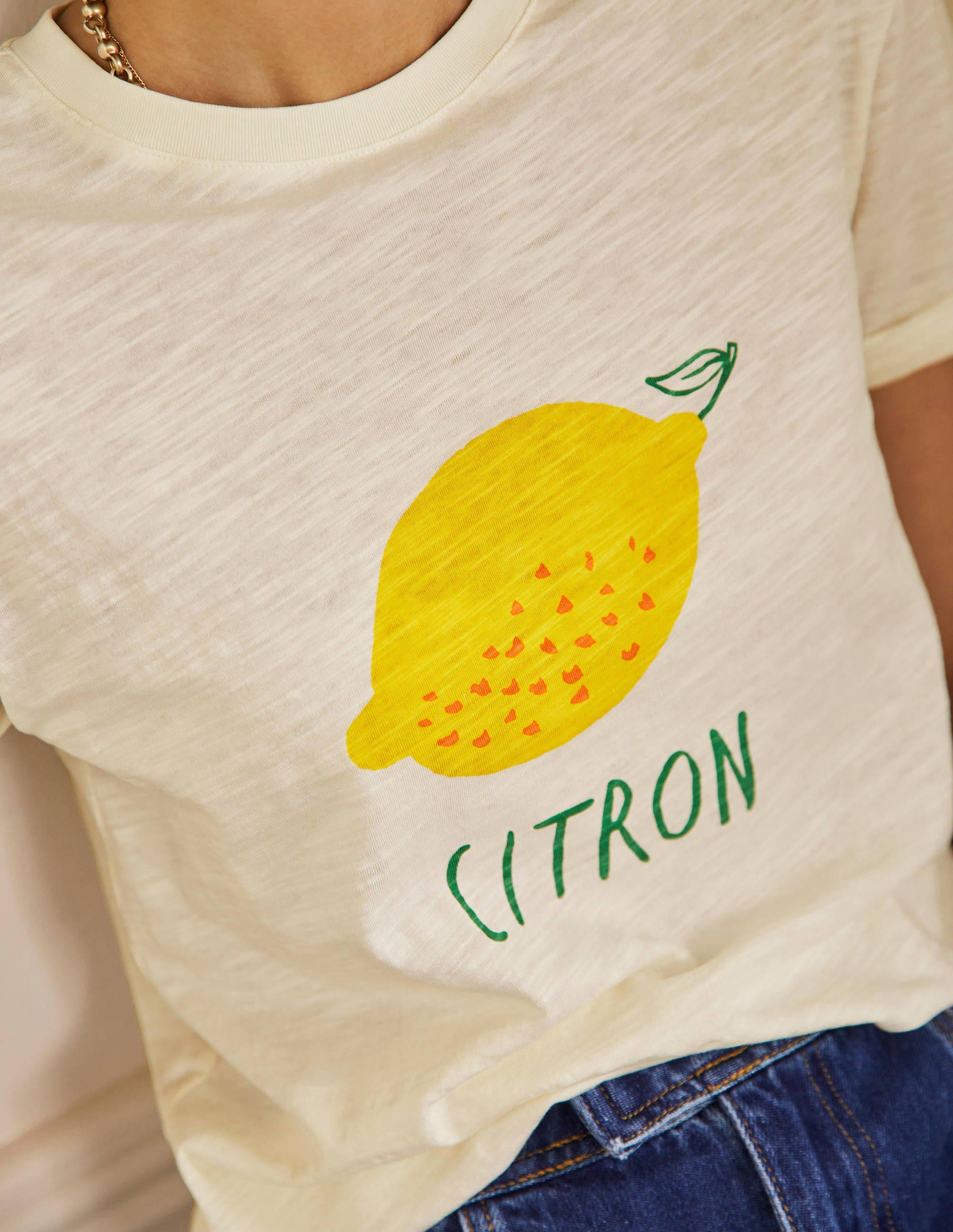 T-shirt avec revers aux manches-Ivoire, citron - Image 2