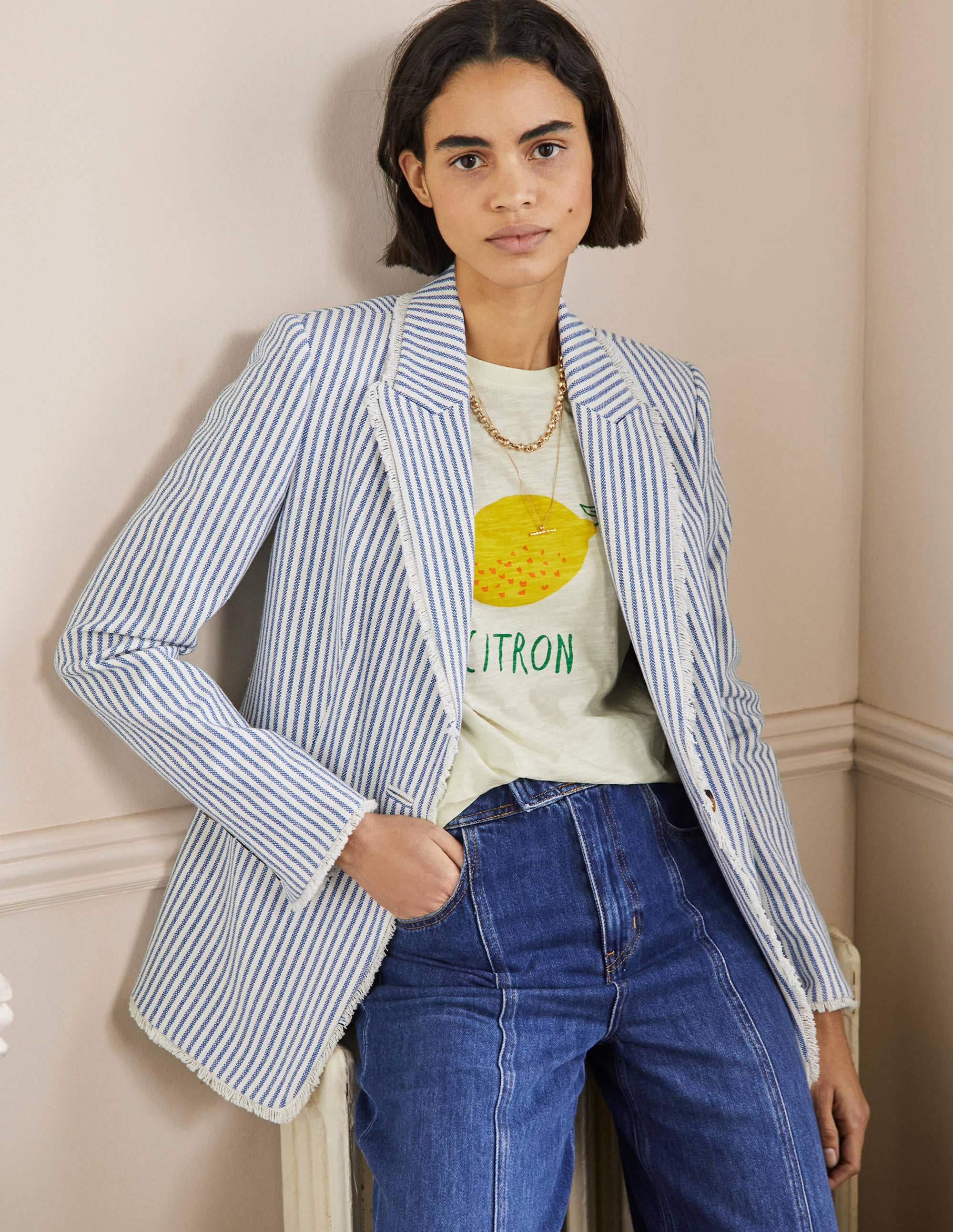 T-shirt avec revers aux manches-Ivoire, citron - Image 4