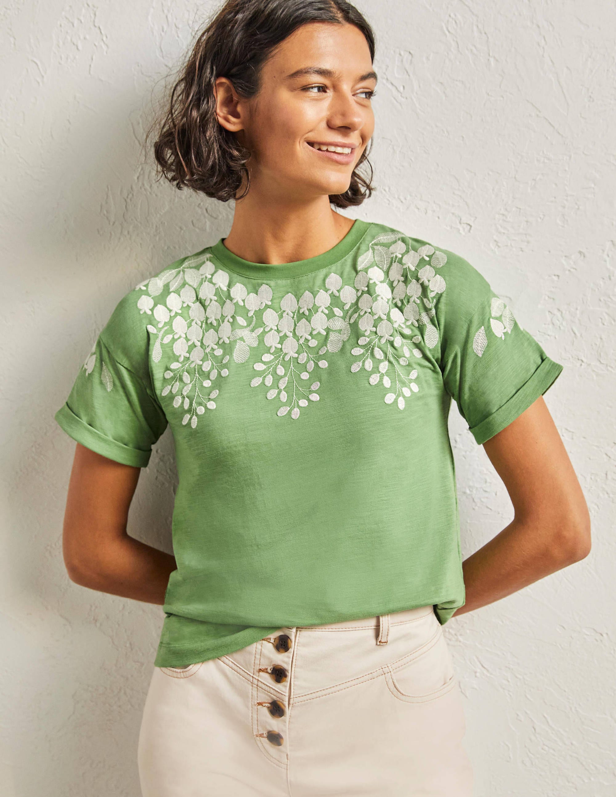 T-shirt avec revers aux manches-Lierre anglais, brodé ivoire - Image 4