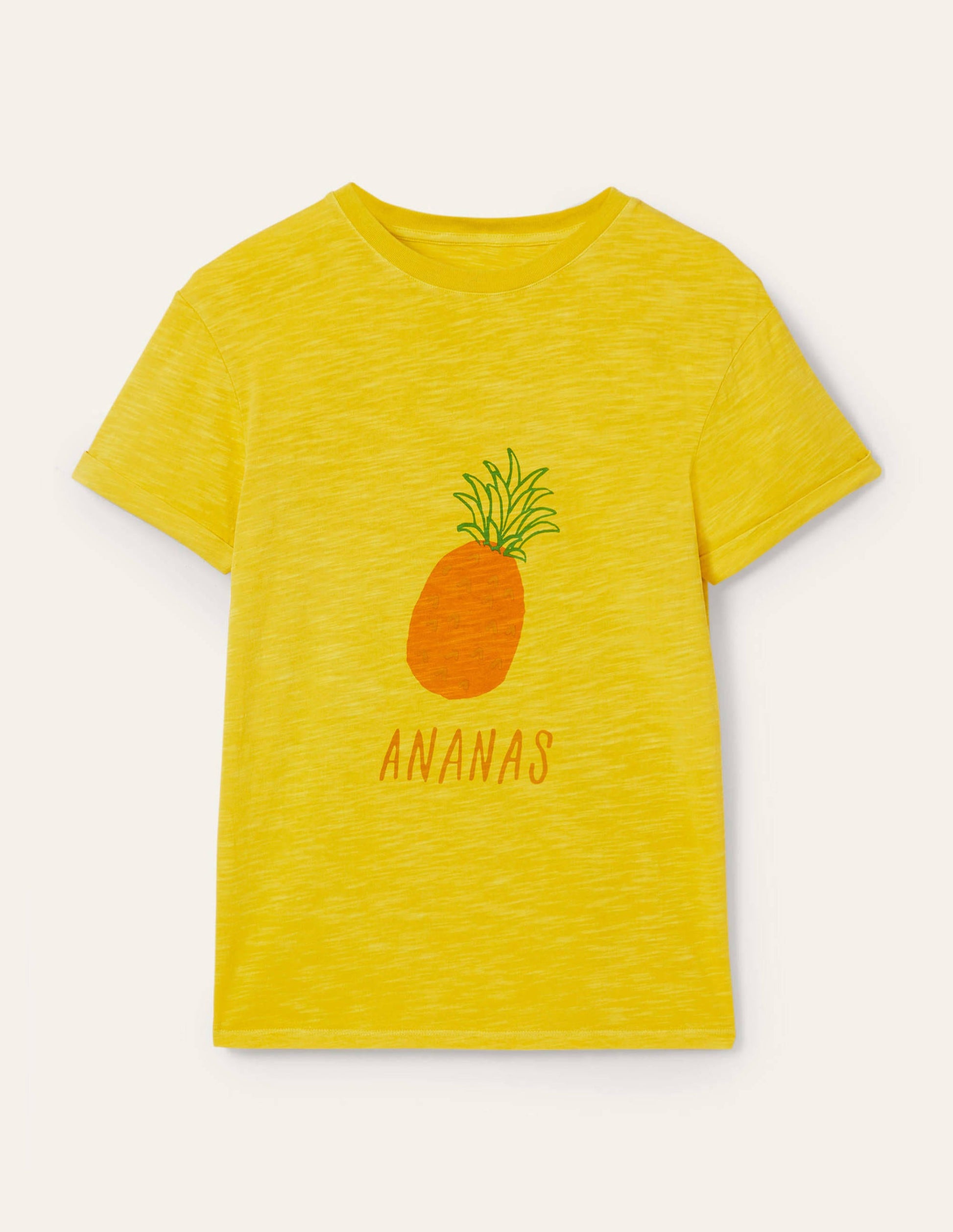 Turn Up Cuff Cotton T-shirt-Pale Lemon, Pineapple-5