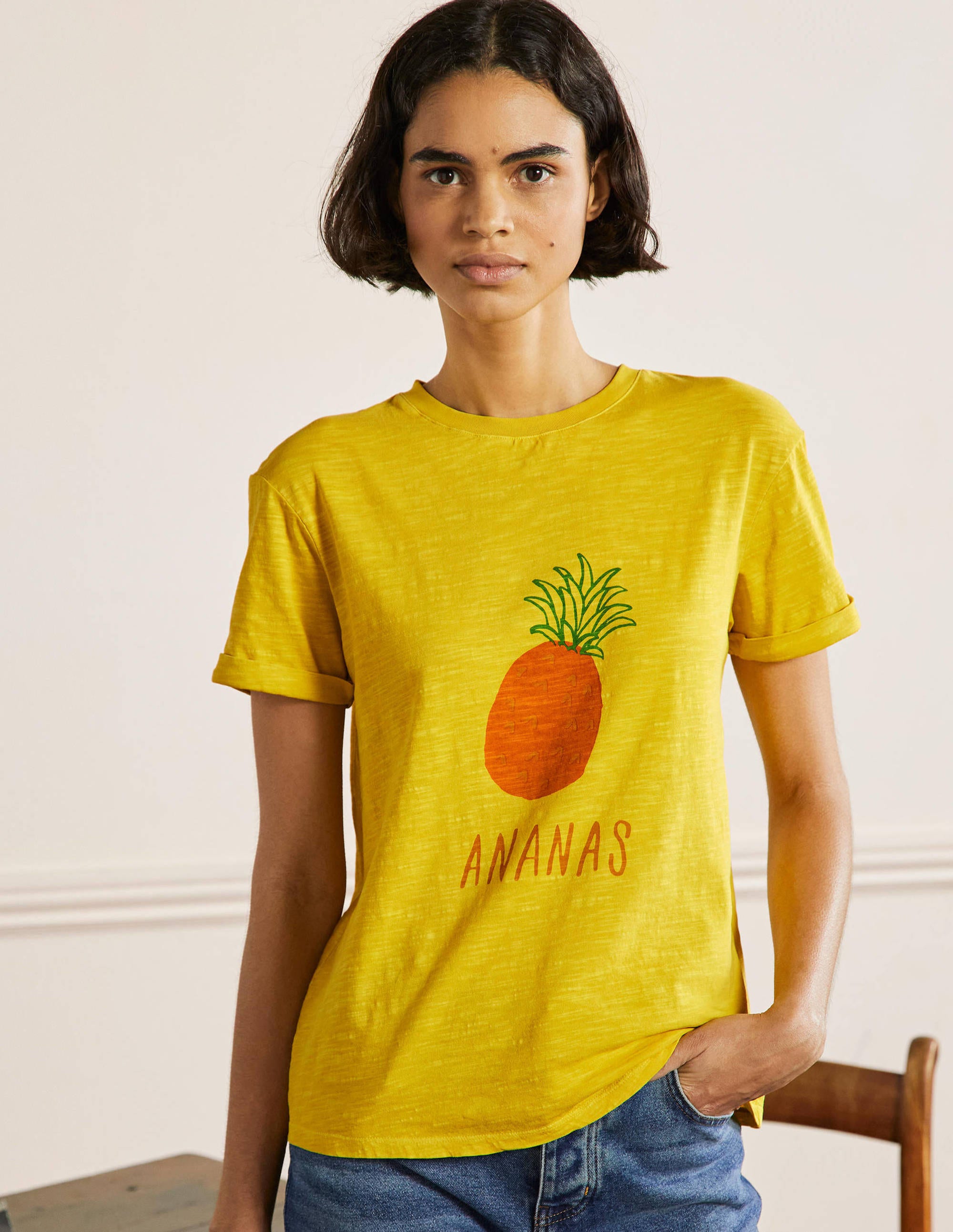 T-shirt avec revers aux manches-Citron clair, ananas - Image 1