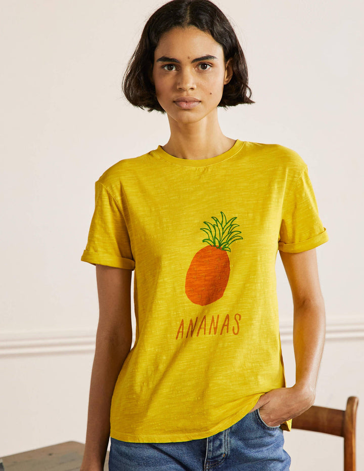 Turn Up Cuff Cotton T-shirt-Pale Lemon, Pineapple