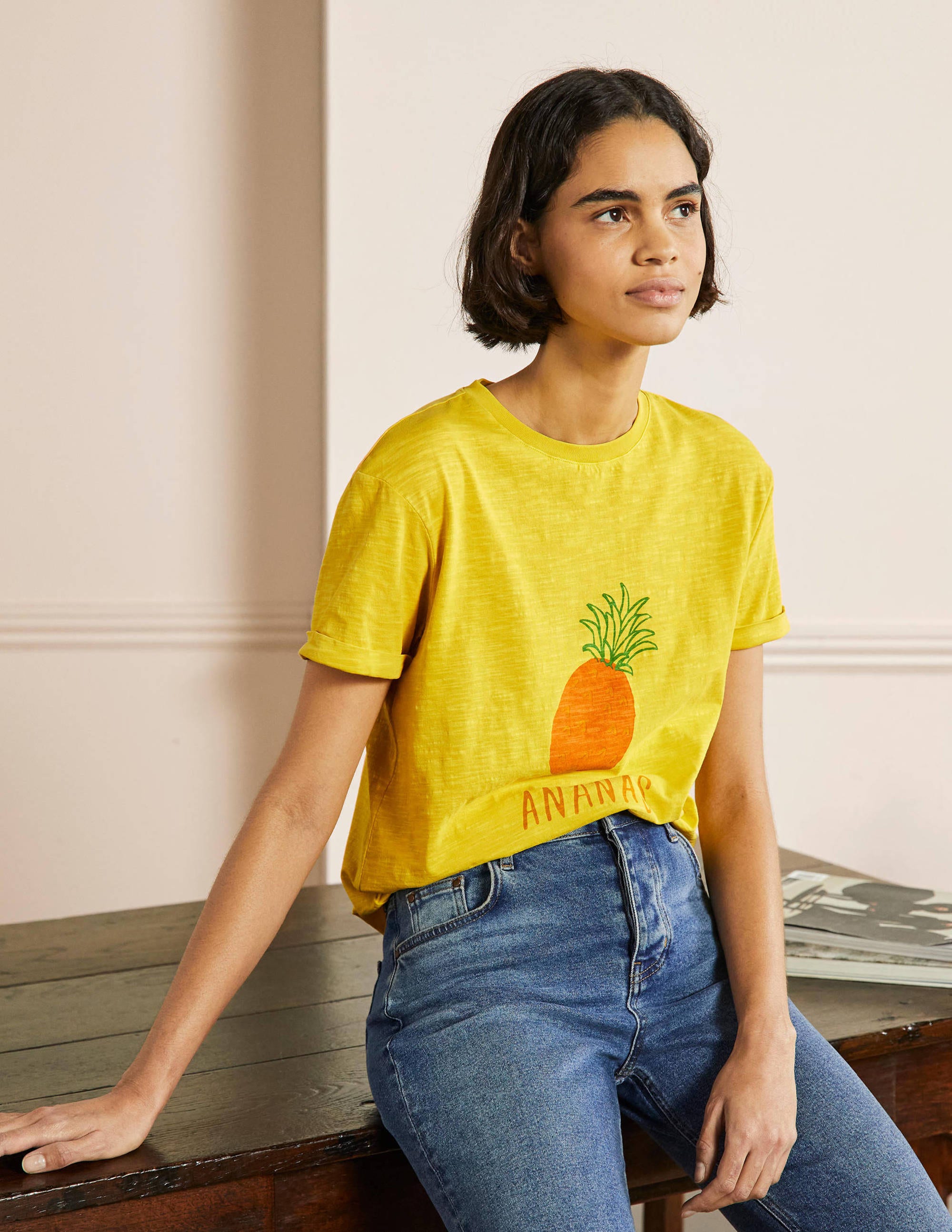 T-shirt avec revers aux manches-Citron clair, ananas - Image 4