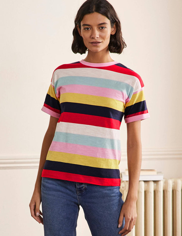 Turn Up Cuff Cotton T-shirt-Spring Blossom, Daffodil Multi