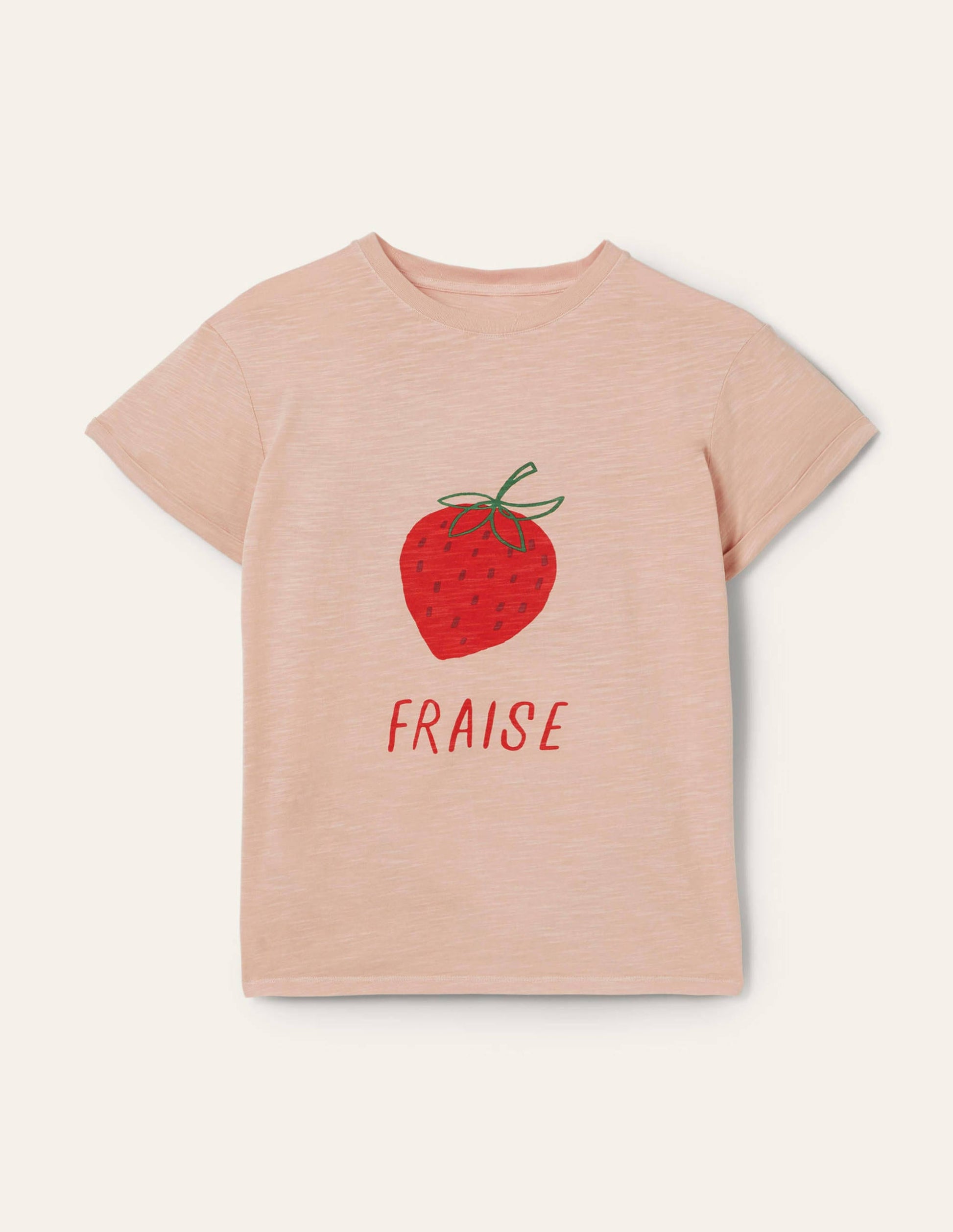 Turn Up Cuff Cotton T-shirt-Milkshake, Strawberry-5