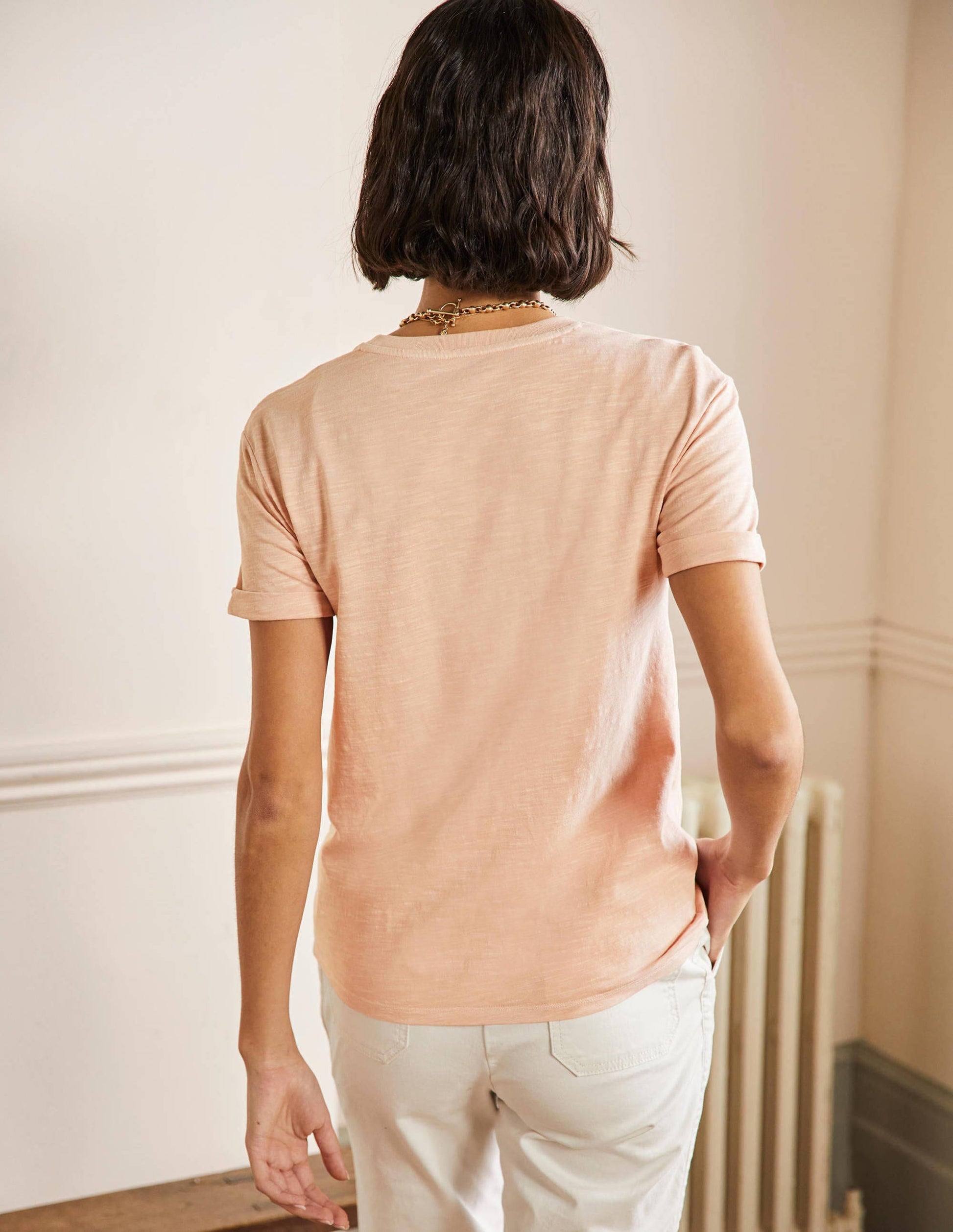 Turn Up Cuff Cotton T-shirt-Milkshake, Strawberry-3