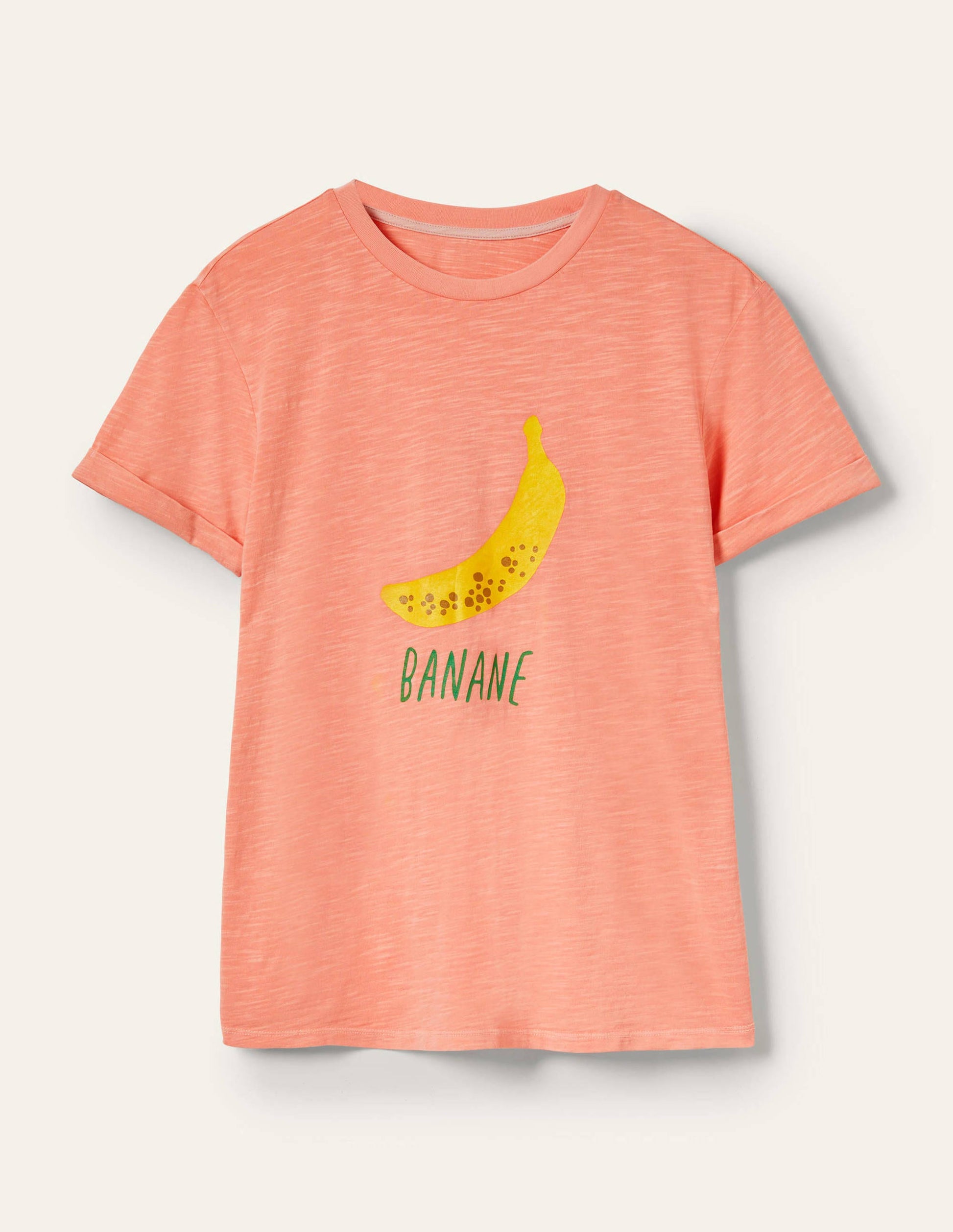 Turn Up Cuff Cotton T-shirt-Burnt Coral, Banana-5