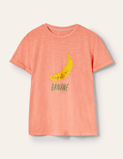 Turn Up Cuff Cotton T-shirt-Burnt Coral, Banana-5