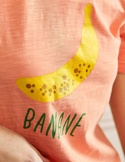 Turn Up Cuff Cotton T-shirt-Burnt Coral, Banana-2