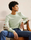 Sweat brodé à manches blousantes-Crème d'avocat, broderies