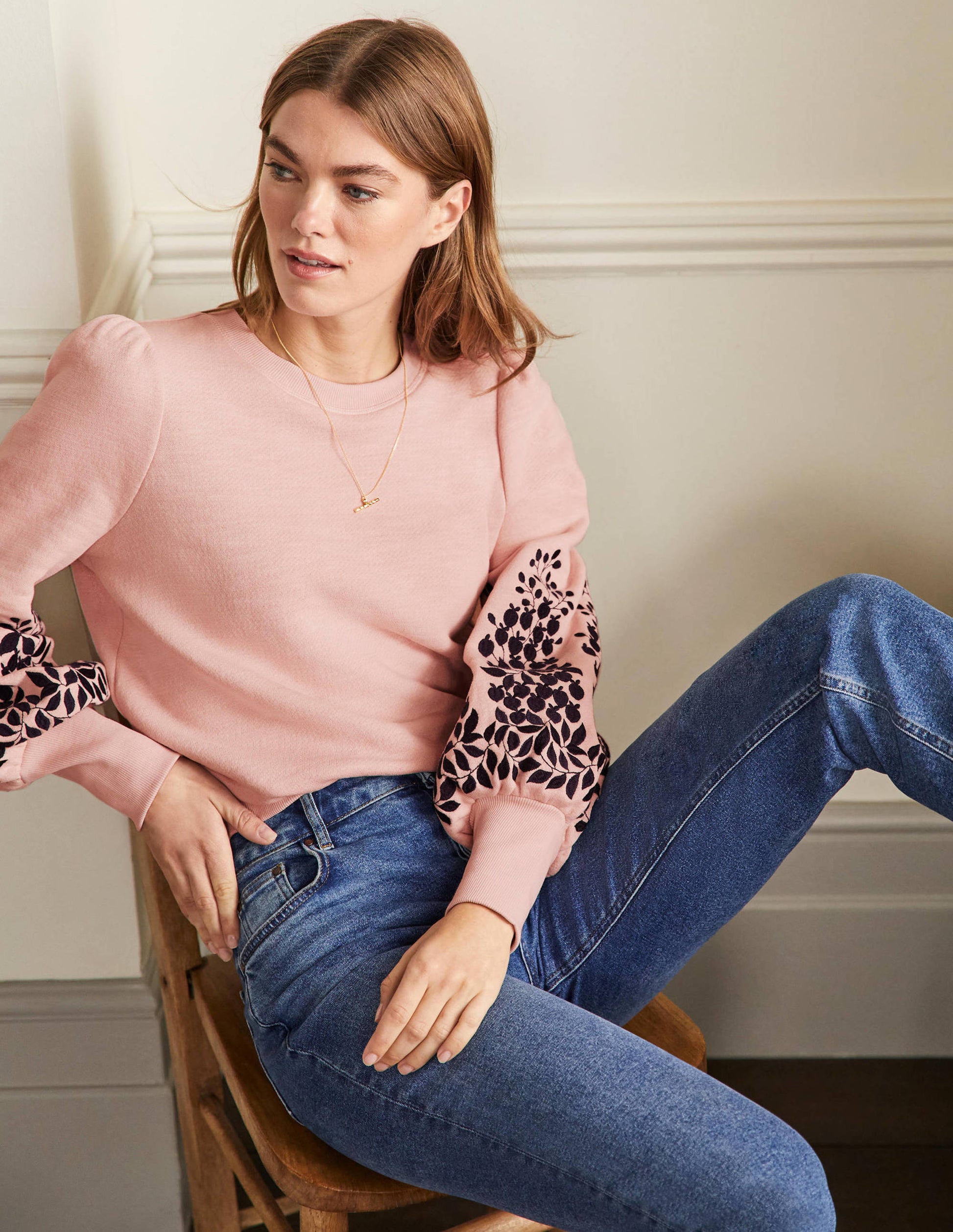 Blouson-Sweatshirt mit Stickerei-Milchshake/Navy, Stickerei-4