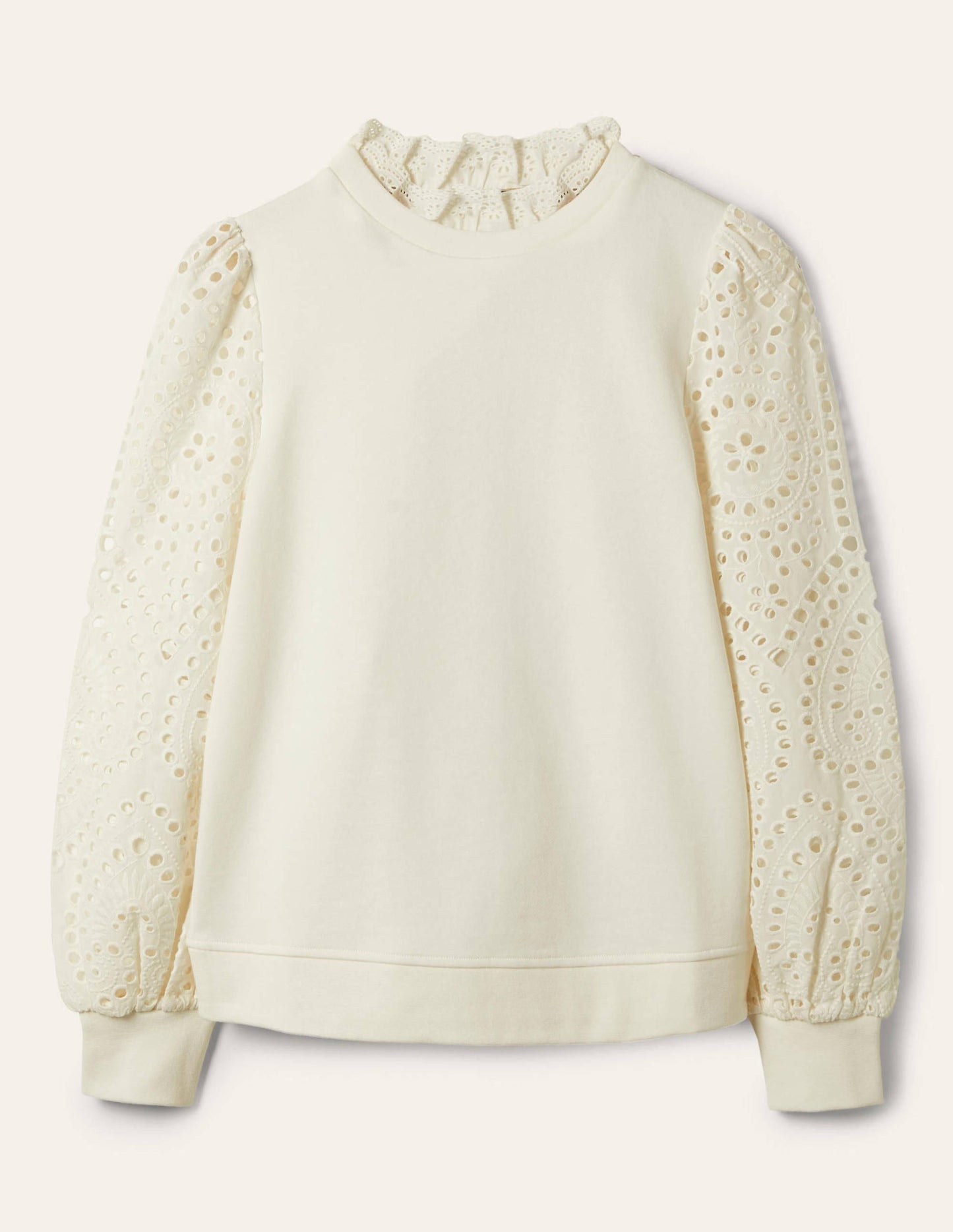 Blouson-Sweatshirt mit Lochstickerei-Naturweiß