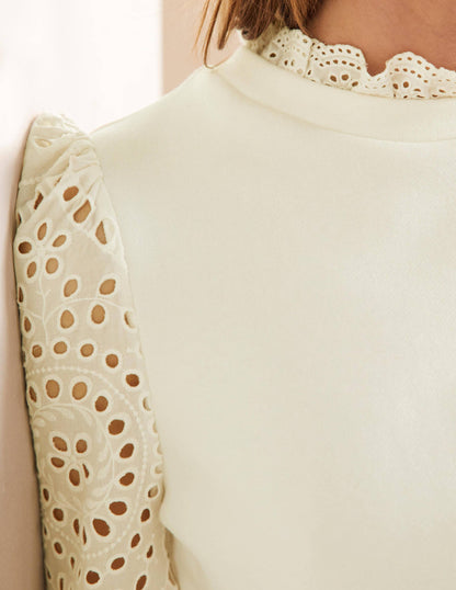Blouson-Sweatshirt mit Lochstickerei-Naturweiß-2