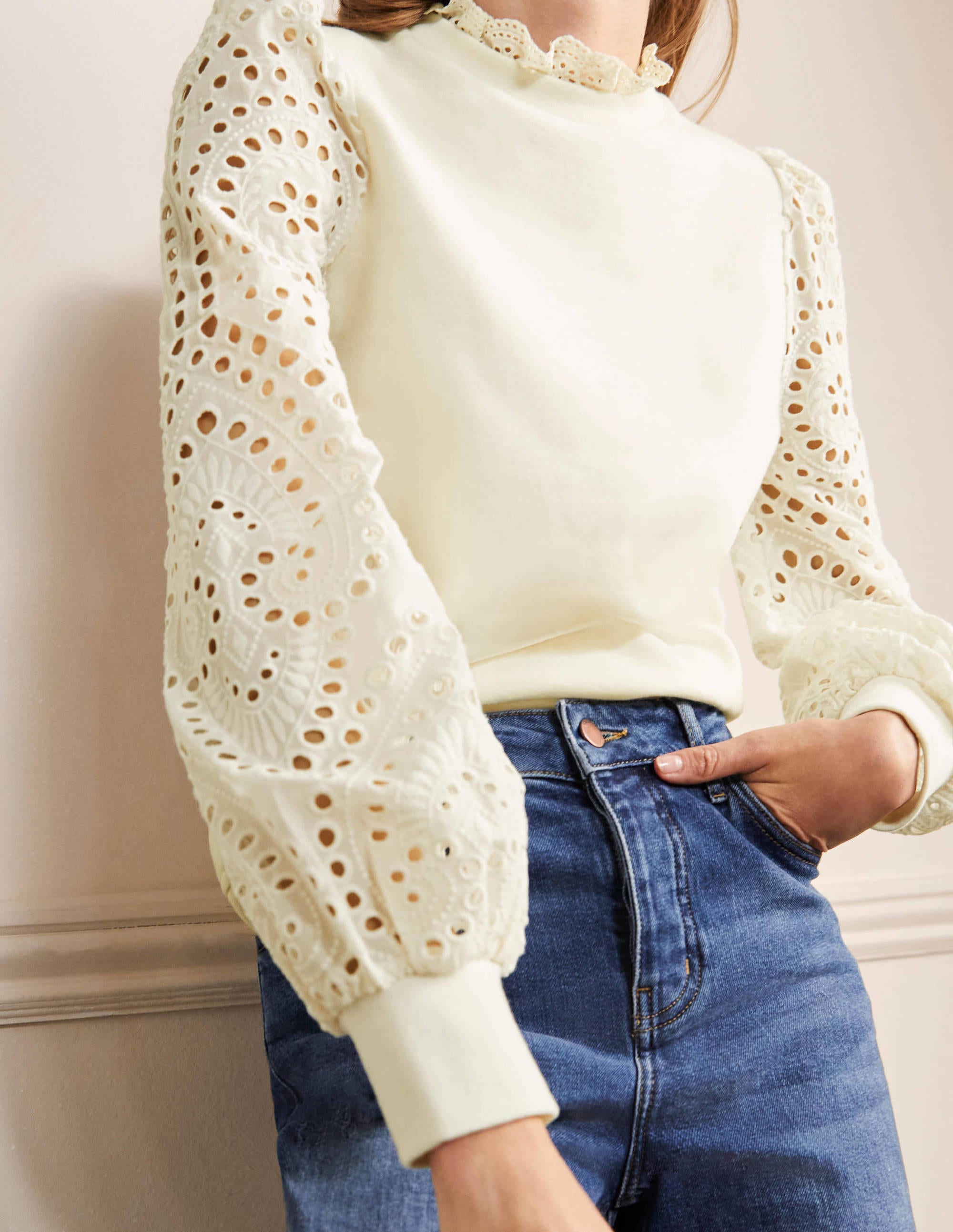 Broderie Blouson Sweatshirt-Ivory - Image 4
